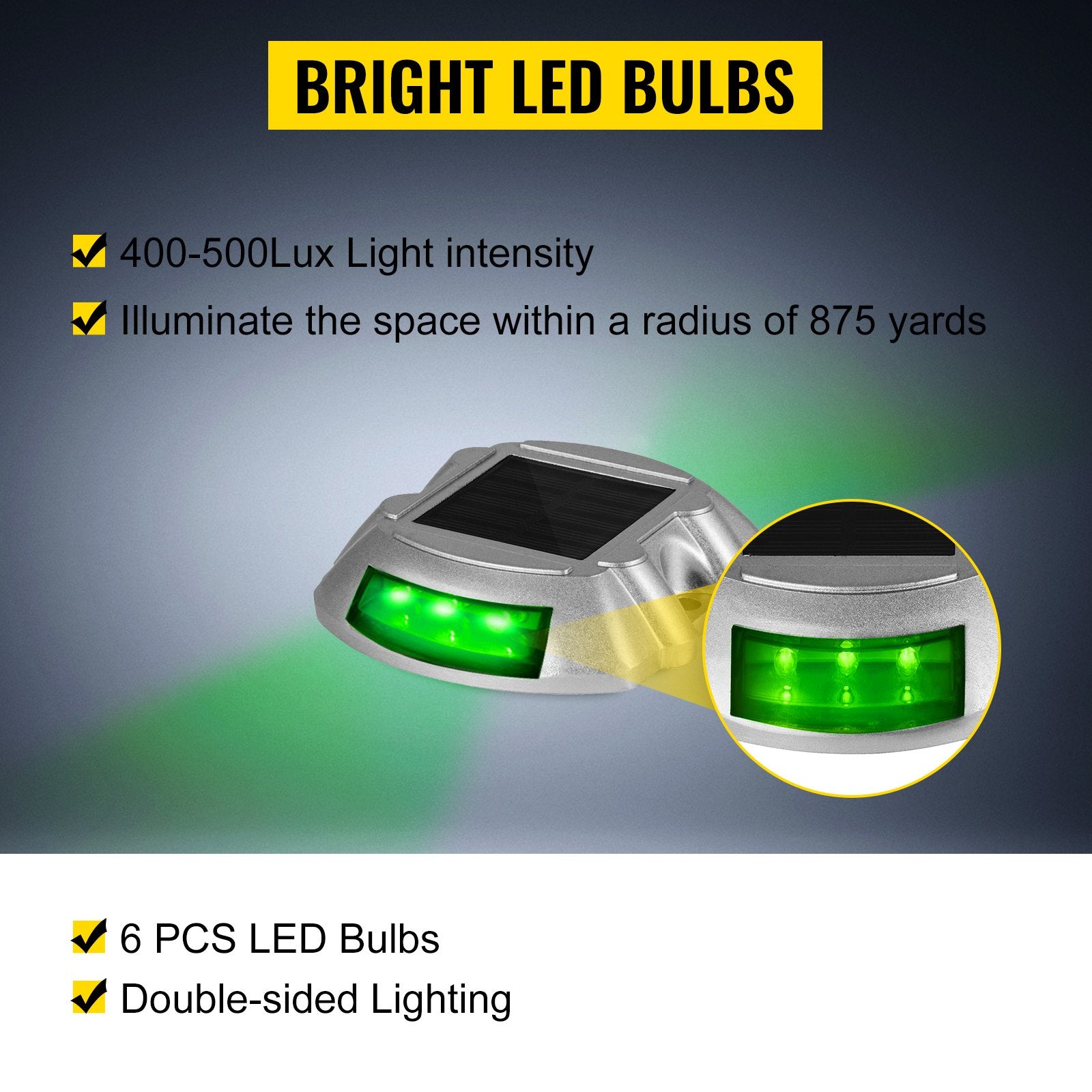 VEVOR 8-Pack Solar Driveway Light LED Road Markers Green for Garden Pathway 4