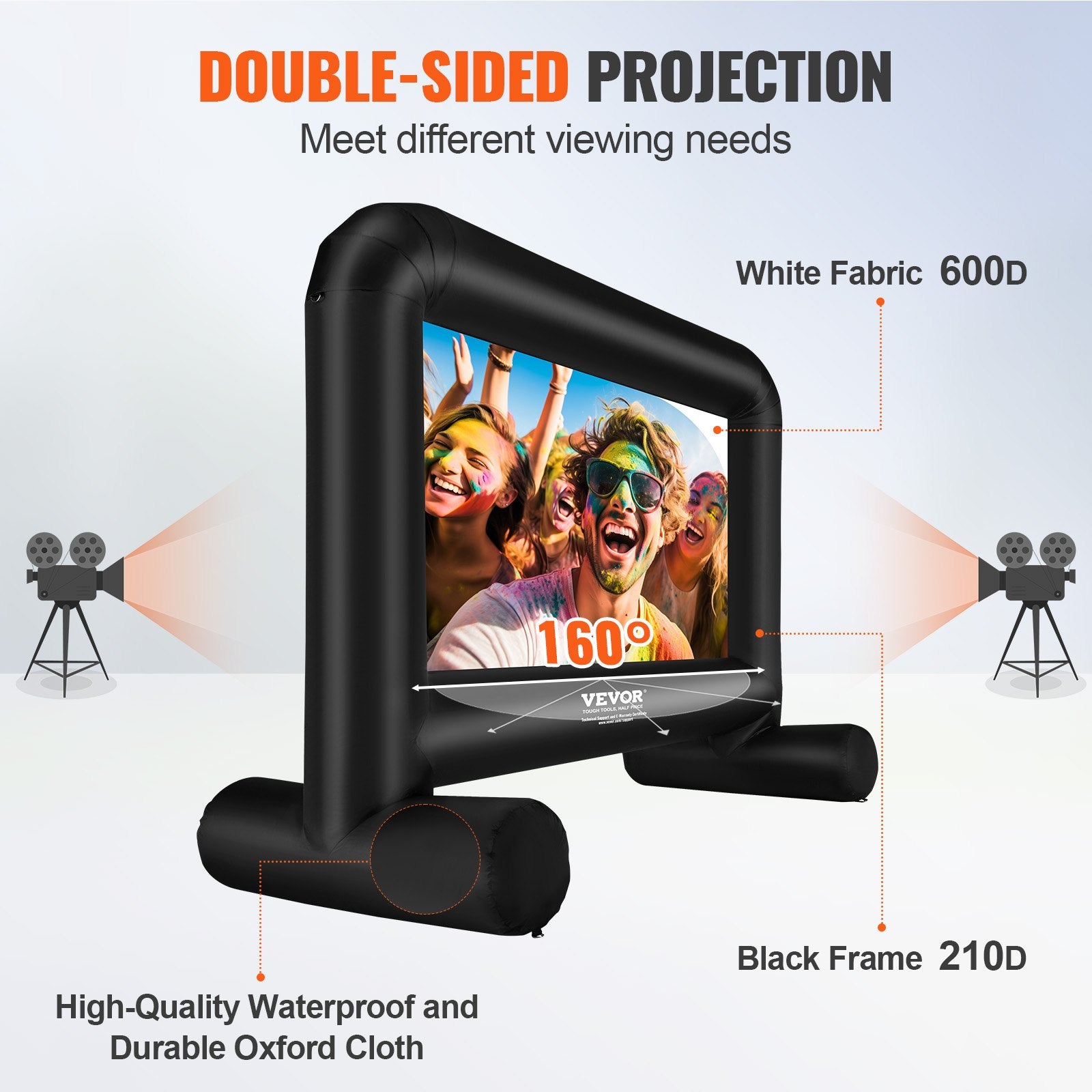 VEVOR Inflatable Movie Screen, 14 FT Inflatable Projector Screen for Outside with Blower and Carrying Bag, Front/Rear Projection, Oxford Fabric Blow Up Screen for Outdoor Parties Backyard Movie Night 4