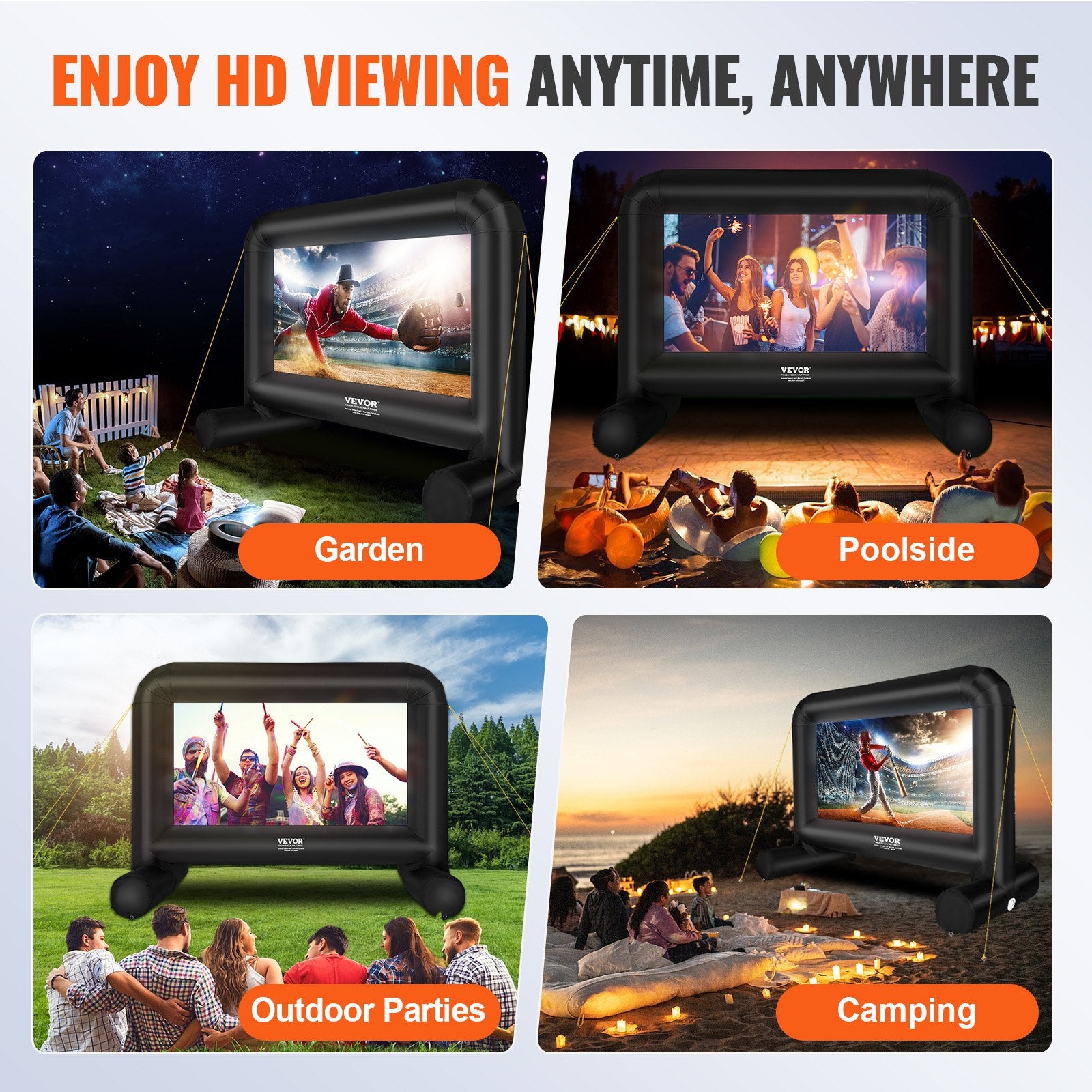 VEVOR Inflatable Movie Screen, 14 FT Inflatable Projector Screen for Outside with Blower and Carrying Bag, Front/Rear Projection, Oxford Fabric Blow Up Screen for Outdoor Parties Backyard Movie Night 6