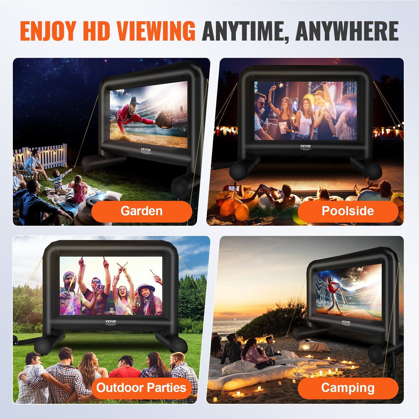 VEVOR Inflatable Movie Screen, 16 FT Inflatable Projector Screen for Outside with Blower and Carrying Bag, Front/Rear Projection, Oxford Fabric Blow Up Screen for Outdoor Parties Backyard Movie Night 6