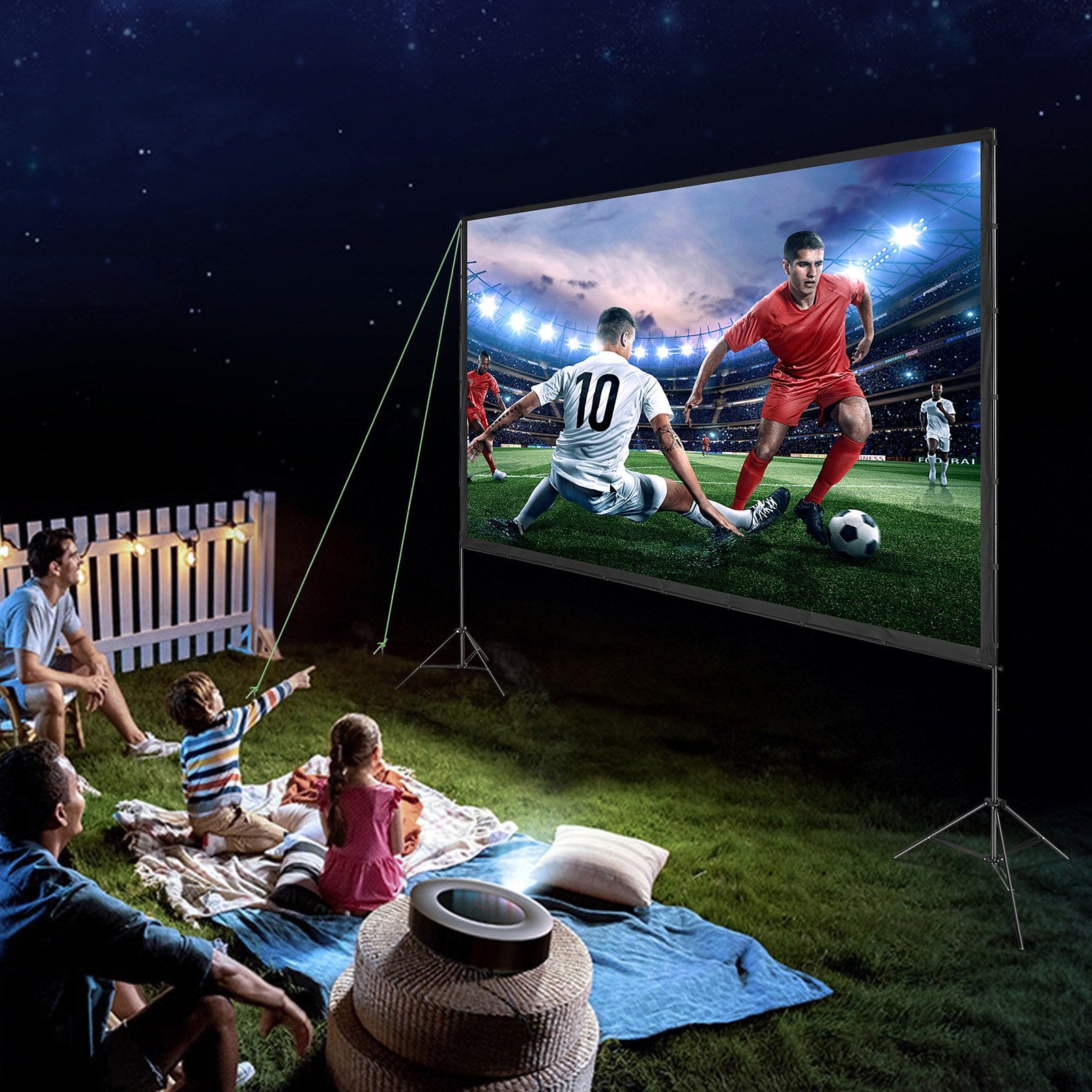 VEVOR Projector Screen with Stand, 150 inch 16:9 4K 1080 HD Outdoor Movie Screen with Stand, Wrinkle-Free Projection Screen with Tripods and Carry Bag, for Home Theater Cinema Backyard Movie Night 8