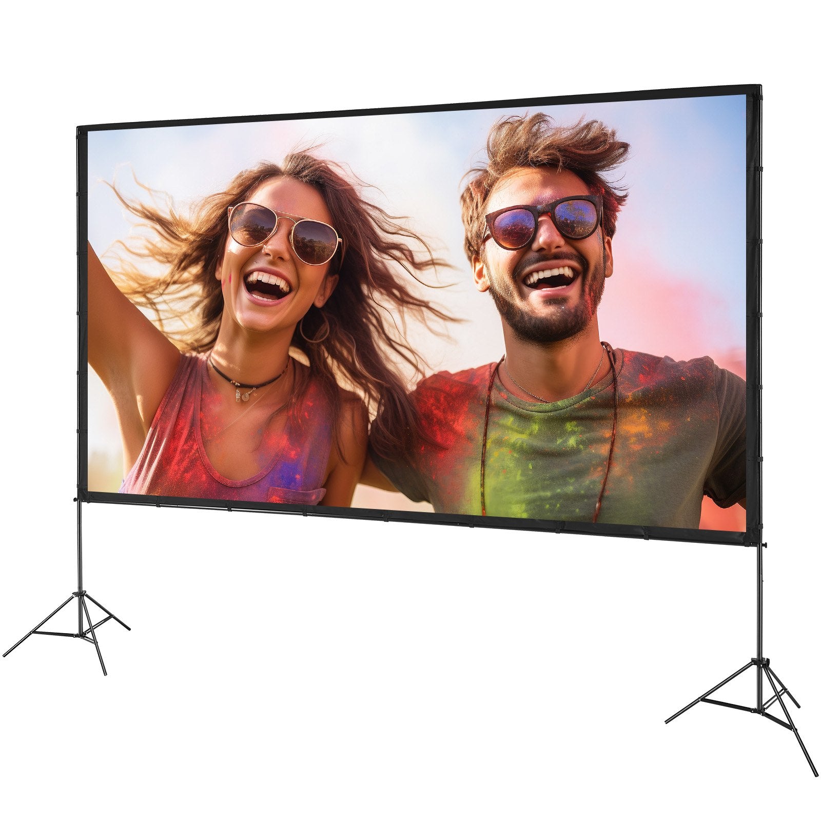 VEVOR Projector Screen with Stand, 150 inch 16:9 4K 1080 HD Outdoor Movie Screen with Stand, Wrinkle-Free Projection Screen with Tripods and Carry Bag, for Home Theater Cinema Backyard Movie Night 9