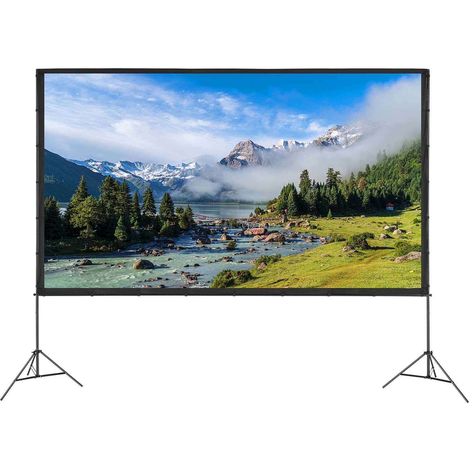 VEVOR Projector Screen with Stand, 150 inch 16:9 4K 1080 HD Outdoor Movie Screen with Stand, Wrinkle-Free Projection Screen with Tripods and Carry Bag, for Home Theater Cinema Backyard Movie Night 10