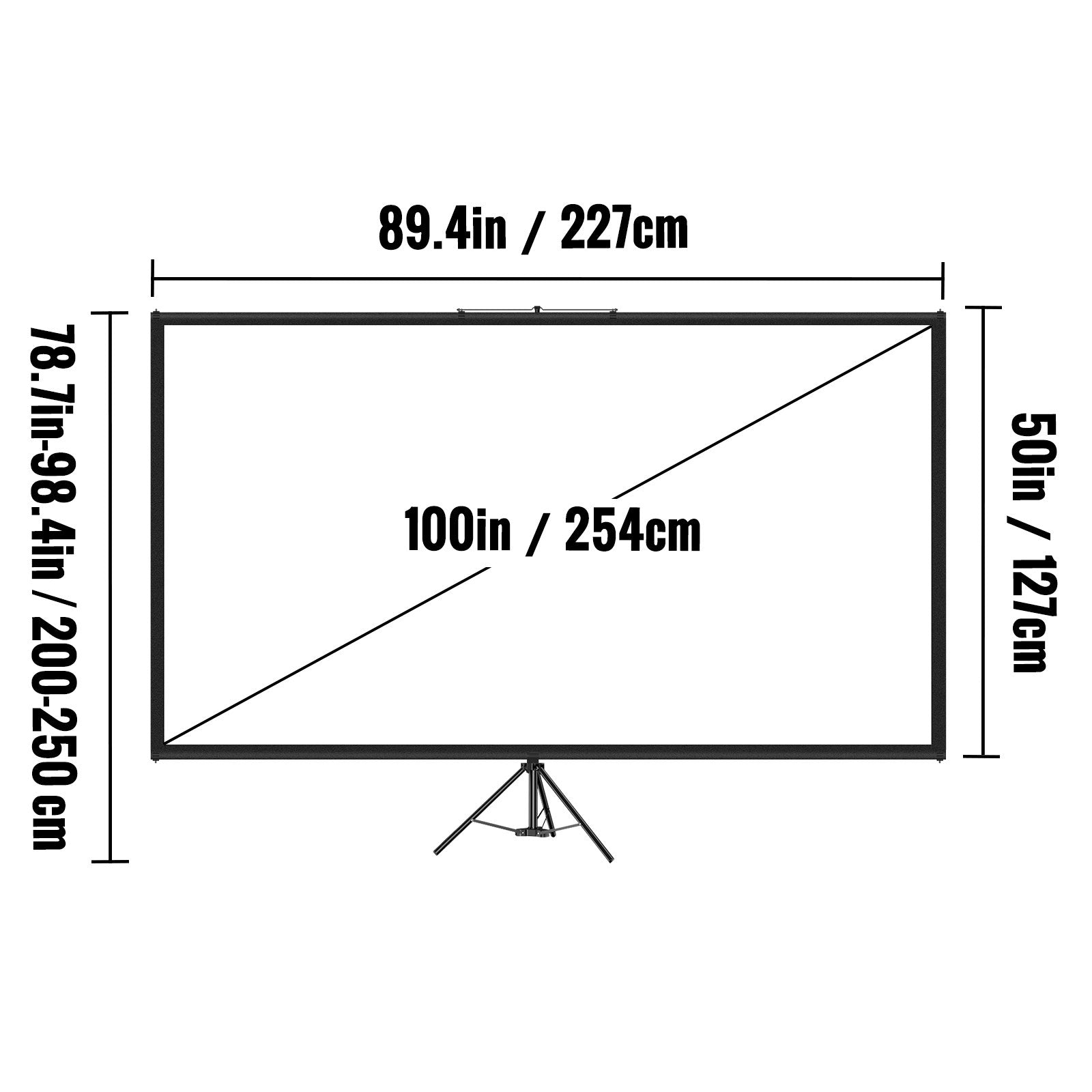 VEVOR Tripod Projector Screen with Stand 100inch 16:9 4K HD Projection Screen Stand Wrinkle-Free Height Adjustable Portable Screen for Projector Indoor & Outdoor for Movie, Home Cinema, Gaming, Office 7