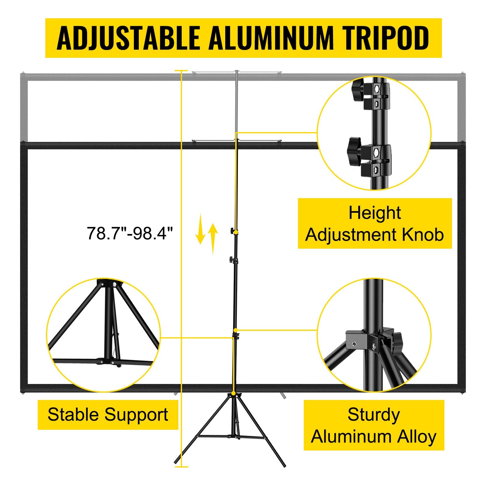VEVOR Tripod Projector Screen with Stand 80 inch 16:9 4K HD Projection Screen Stand Wrinkle-Free Height Adjustable Portable Screen for Projector Indoor & Outdoor for Movie, Home Cinema, Gaming, Office 3