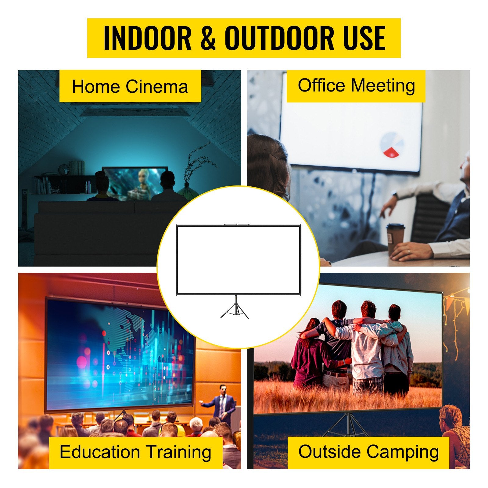 VEVOR Tripod Projector Screen with Stand 80 inch 16:9 4K HD Projection Screen Stand Wrinkle-Free Height Adjustable Portable Screen for Projector Indoor & Outdoor for Movie, Home Cinema, Gaming, Office 6