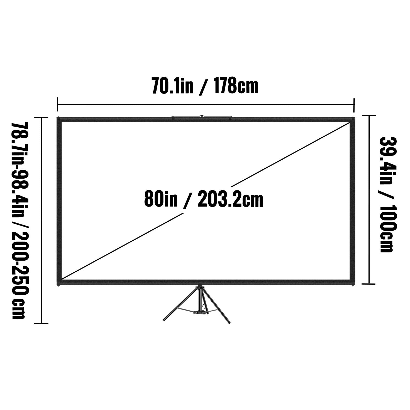 VEVOR Tripod Projector Screen with Stand 80 inch 16:9 4K HD Projection Screen Stand Wrinkle-Free Height Adjustable Portable Screen for Projector Indoor & Outdoor for Movie, Home Cinema, Gaming, Office 7