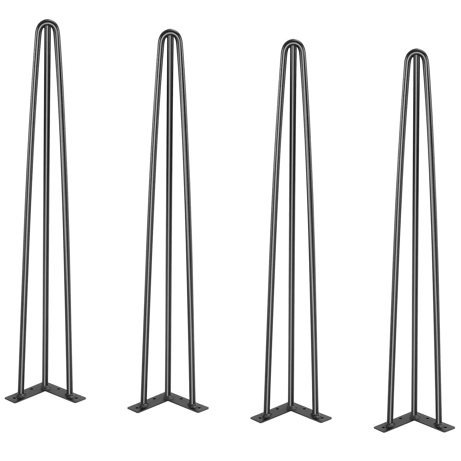 VEVOR Hairpin Table Legs 0.7M, Set of 4 Desk Legs 408.2KG Load Capacity, Hairpin Desk Legs 3 Rods for Desk Chairs Bench Dining End Table, Solid Carbon Steel Heavy Duty Furniture Legs Black 10