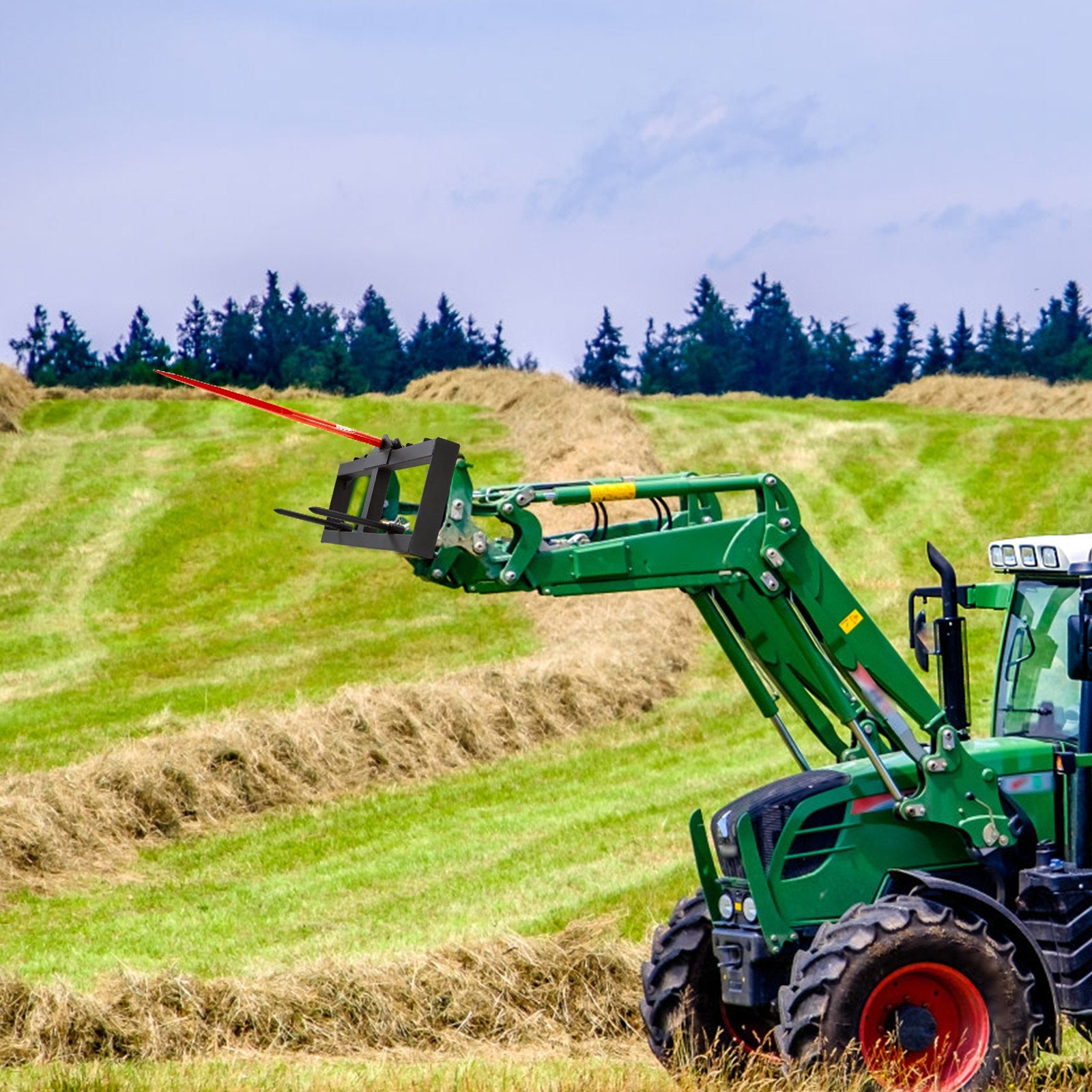 VEVOR 49" Hay Spear, Bale Spears 726kg Loading Capacity, Skid Steer Loader Tractor Attachment with 2pcs 17.5" Stabilizer Spears, Quick Attach Spike Forks 7