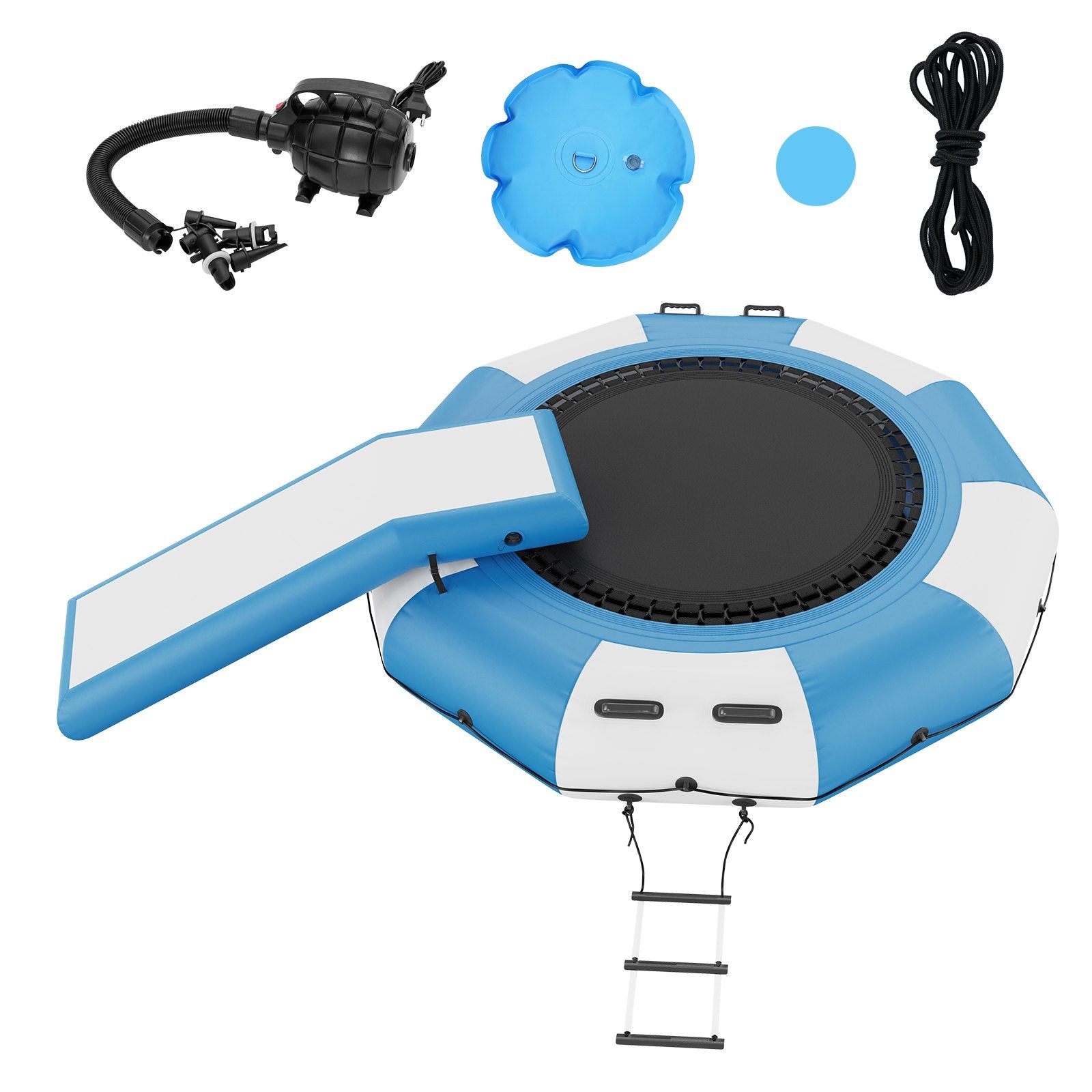 VEVOR Inflatable Water Bouncer, 10ft Recreational Water Trampoline, Portable Bounce Swim Platform with Slide, 3-Step Ladder & Electric Air Pump, Kid Adult Floating Rebounder for Pool Lake Water Sports 11