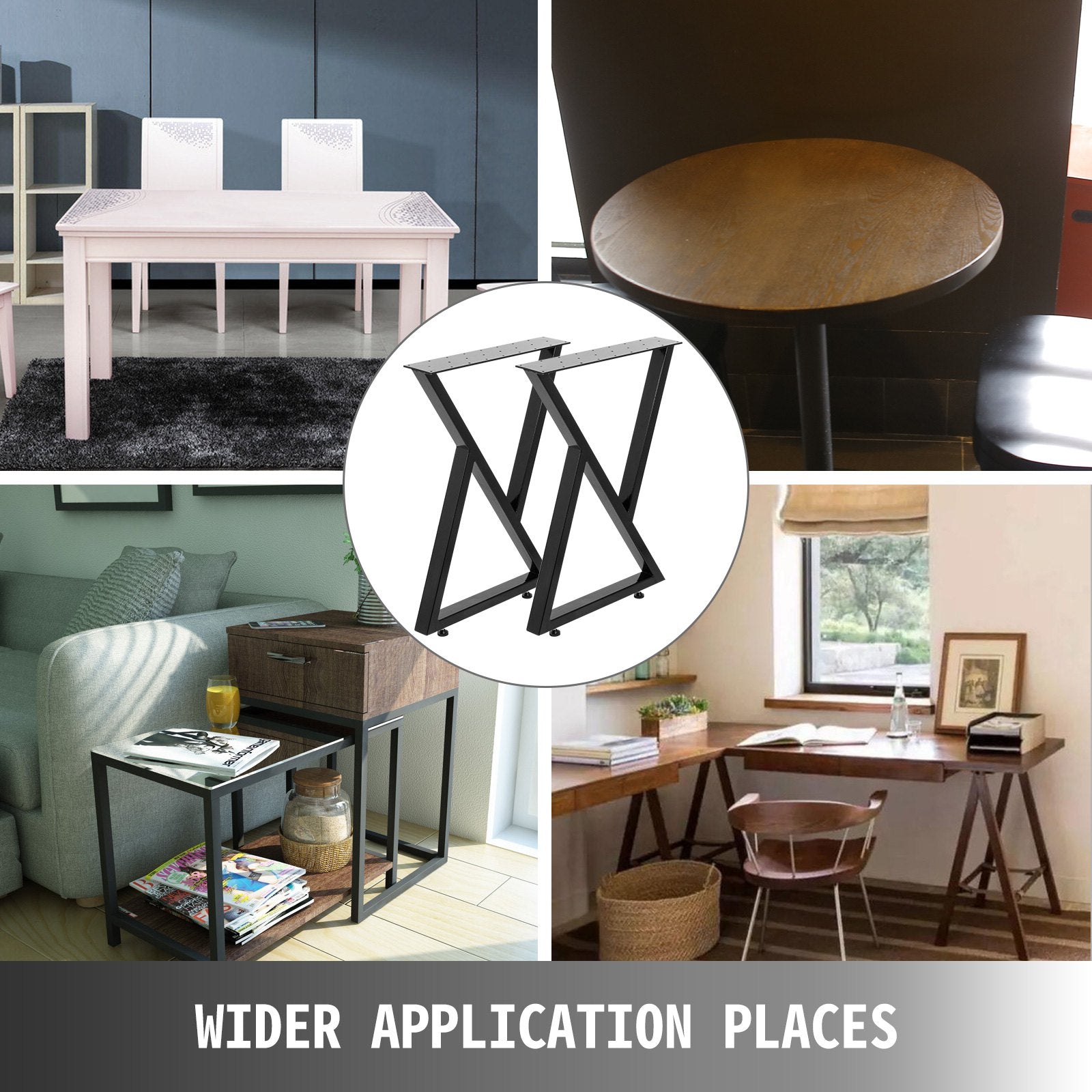 VEVOR Metal Table Legs Set of 2 Dining Table Legs Black Desk Legs, 28 Height 20 Width Heavy Duty Bench Legs Zig Zag Style Coffee Table Legs Base Modern DIY Steel Table Legs 7