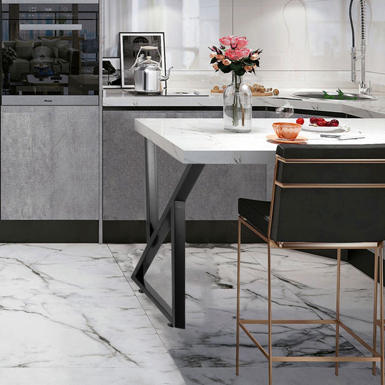 VEVOR Metal Table Legs Set of 2 Dining Table Legs Black Desk Legs, 28 Height 20 Width Heavy Duty Bench Legs Zig Zag Style Coffee Table Legs Base Modern DIY Steel Table Legs 8