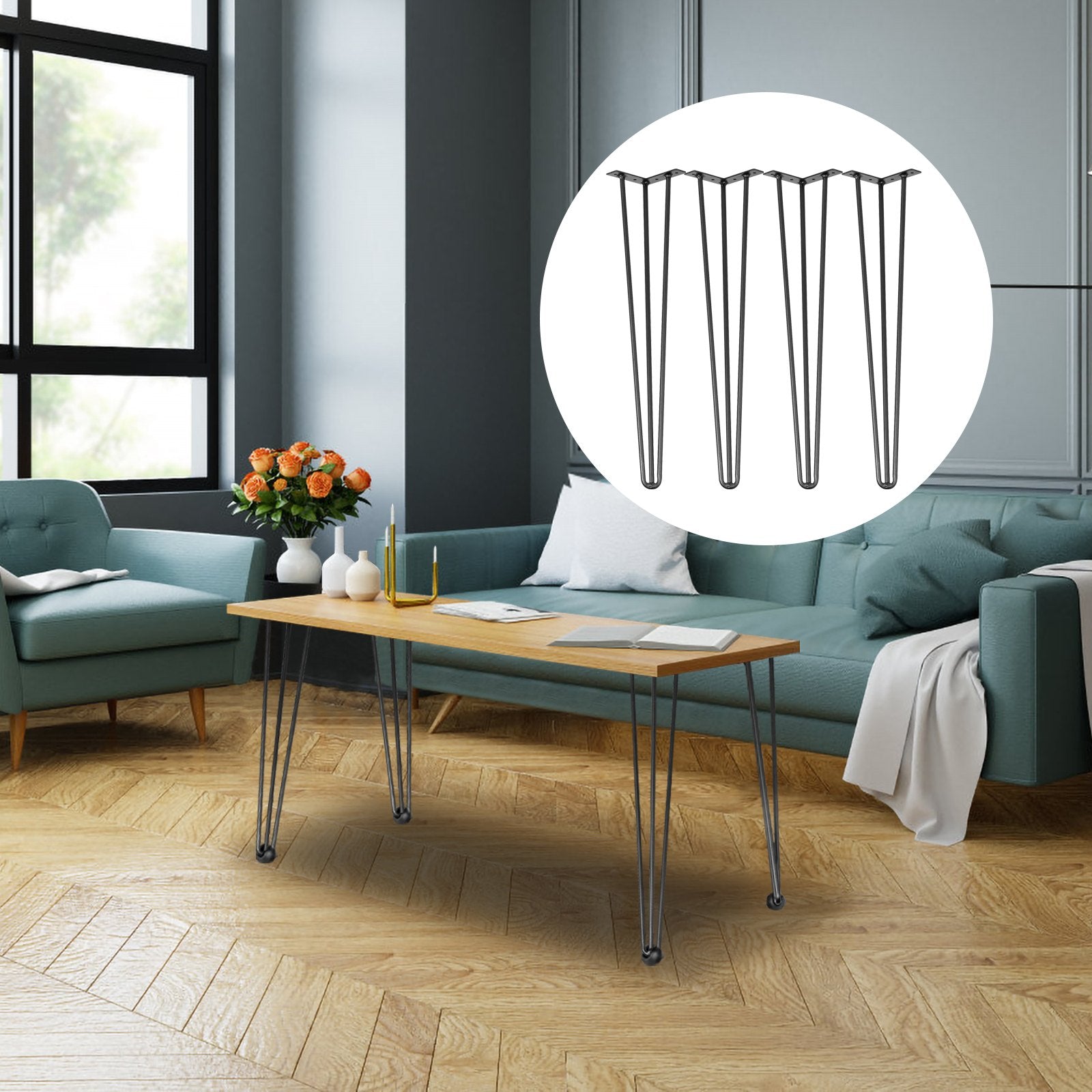 VEVOR Hairpin Table Legs 28 inch, Set of 4 DIY Desk Table Legs 3 Rods Heavy Duty 8