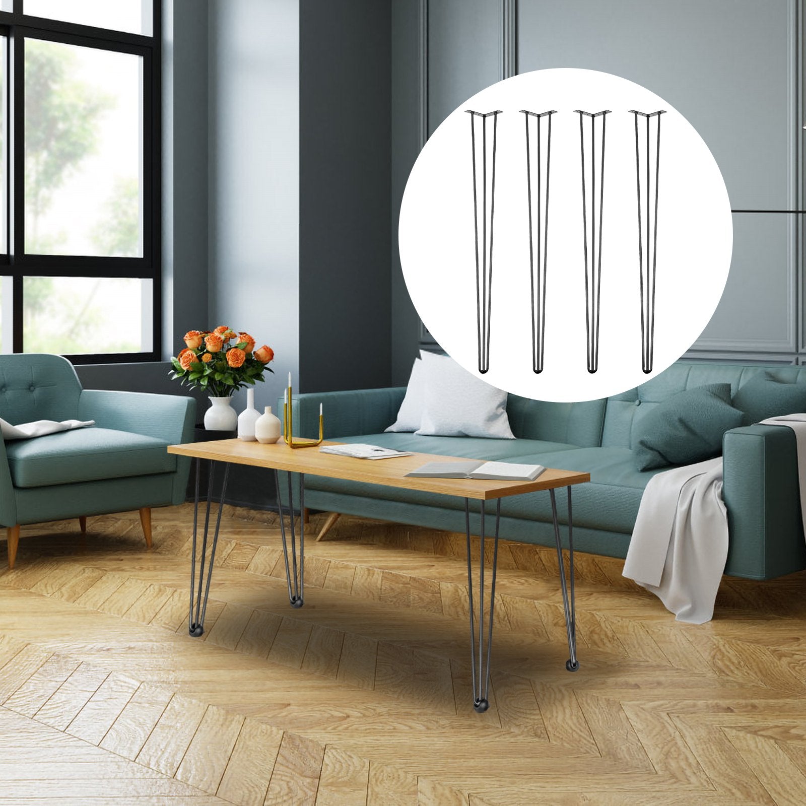 VEVOR Hairpin Table Legs 36 inch, Set of 4 DIY Desk Table Legs 3 Rods Heavy Duty 8
