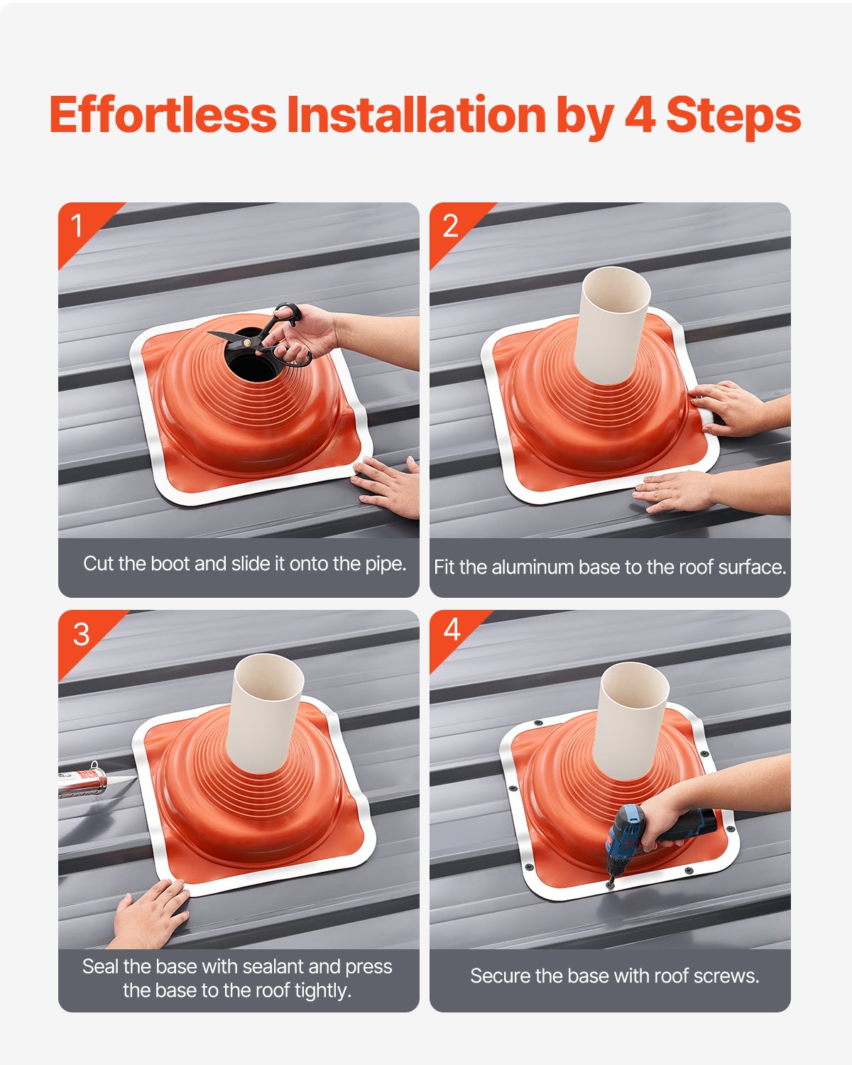 VEVOR 2 Pcs Metal Roof Pipe Flashing Boot Fit 160-300 mm Pipe High Temp Silicone 5