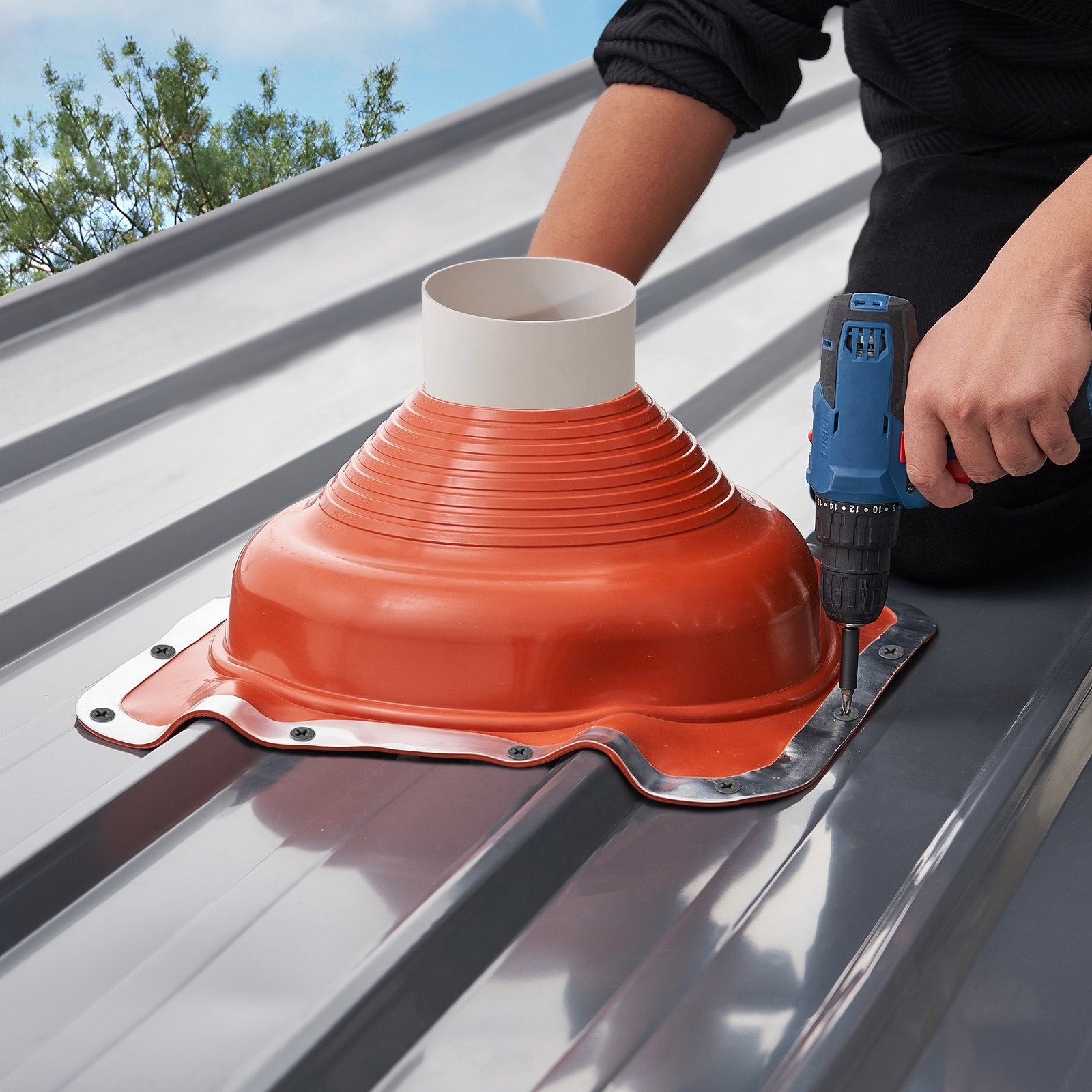 VEVOR 2 Pcs Metal Roof Pipe Flashing Boot Fit 160-300 mm Pipe High Temp Silicone 8