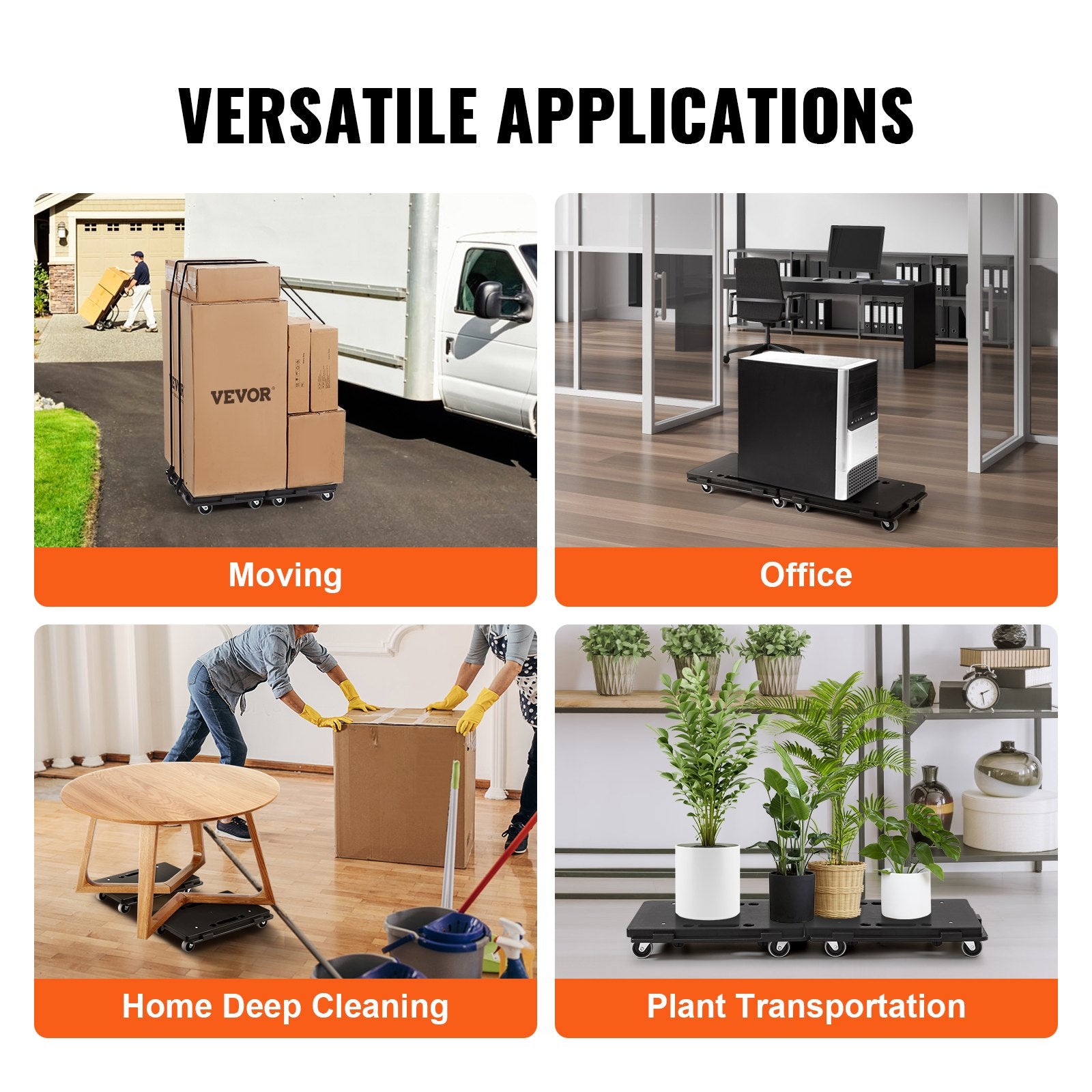 VEVOR Furniture Dolly, 500 lbs Capacity Each Count, Furniture Mover with Wheels, Portable Moving Rollers 4 Wheels Heavy Duty, Small Flat Dolly Cart with Interlocking for Heavy Furniture, 2 Pack, Black 5