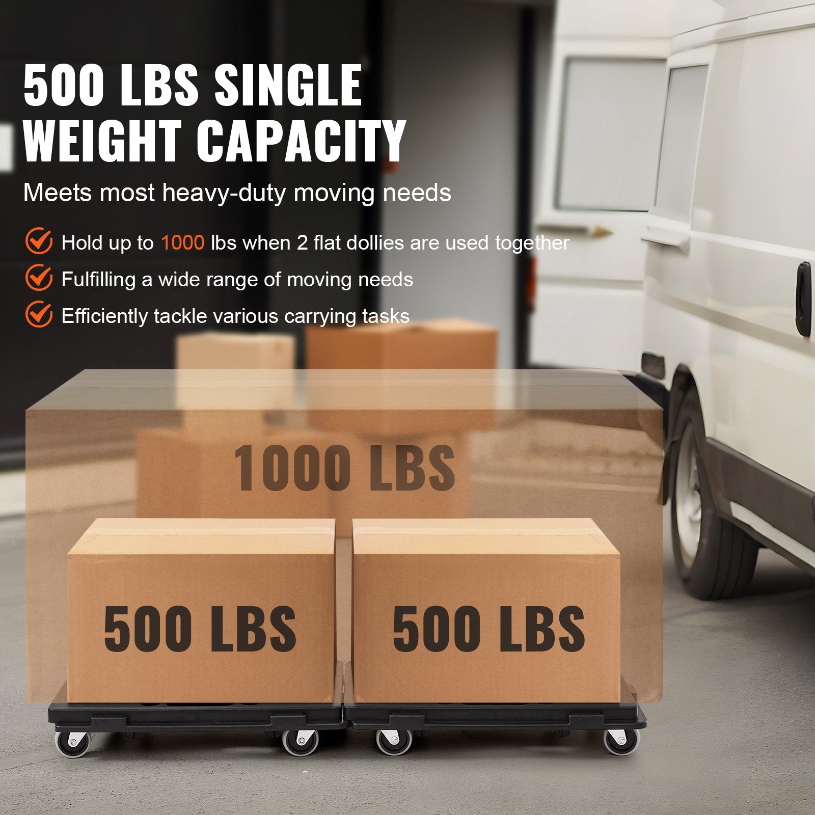 VEVOR Furniture Dolly, 500 lbs Capacity Each Count, Furniture Mover with Wheels, Portable Moving Rollers 4 Wheels Heavy Duty, Small Flat Dolly Cart with Interlocking for Heavy Furniture, 2 Pack, Black 6