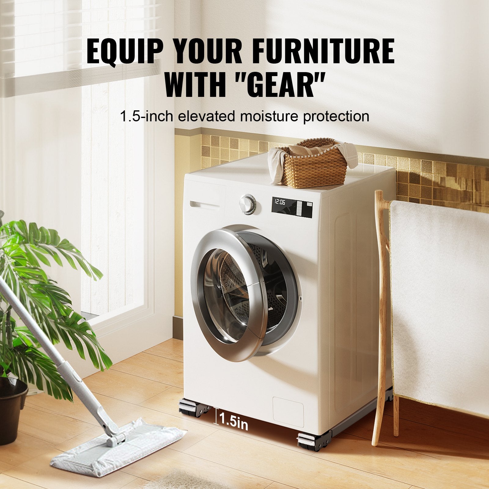 VEVOR Heavy Duty Furniture Appliances Rollers, 660 lbs Total Load, Extendable Appliance Rollers Mobile Washing Machine Base, Fridge Stand Dolly Movers for Refrigerators, Dryers, Dishwashers, White 4