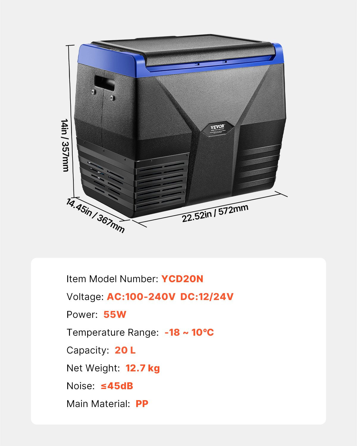 VEVOR Portable Car Refrigerator Freezer Compressor 20L Single Zone for Car Home 7
