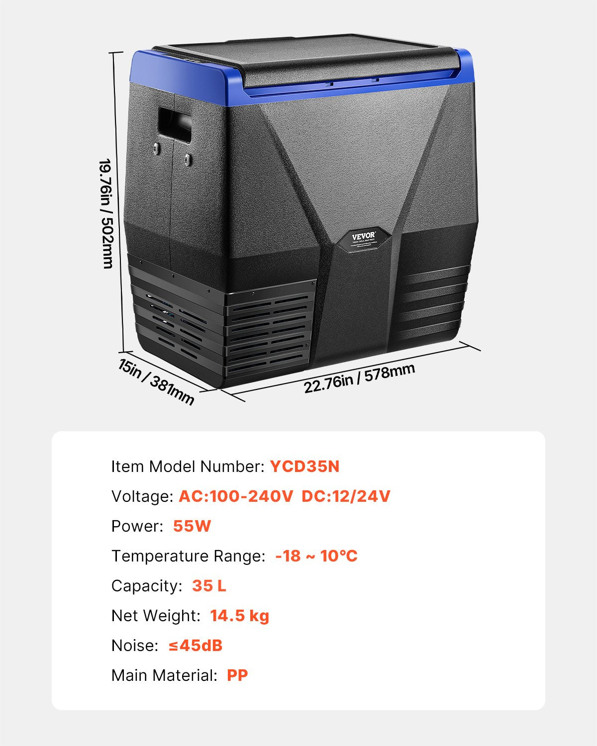 VEVOR Portable Car Refrigerator Freezer Compressor 35L Single Zone for Car Home 7