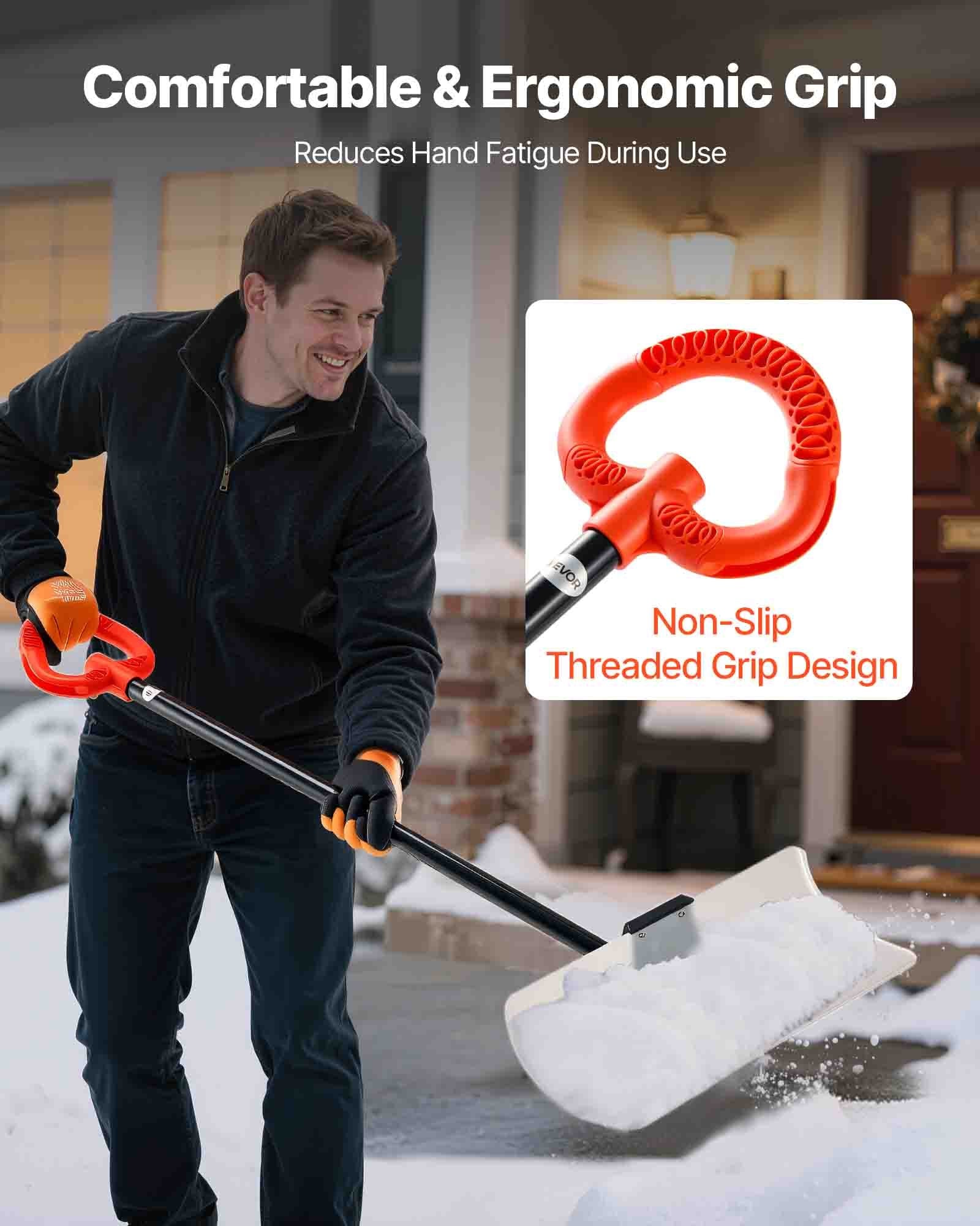 VEVOR Snow Pusher Shovel, 61 cm Wide Outdoor Snowplow Shovel with Ergonomic Grip, HDPE Plastic Blade, Winter Shovels with Segmented Handle, Portable Snow Removal Tool for Driveway Garden Camping 4