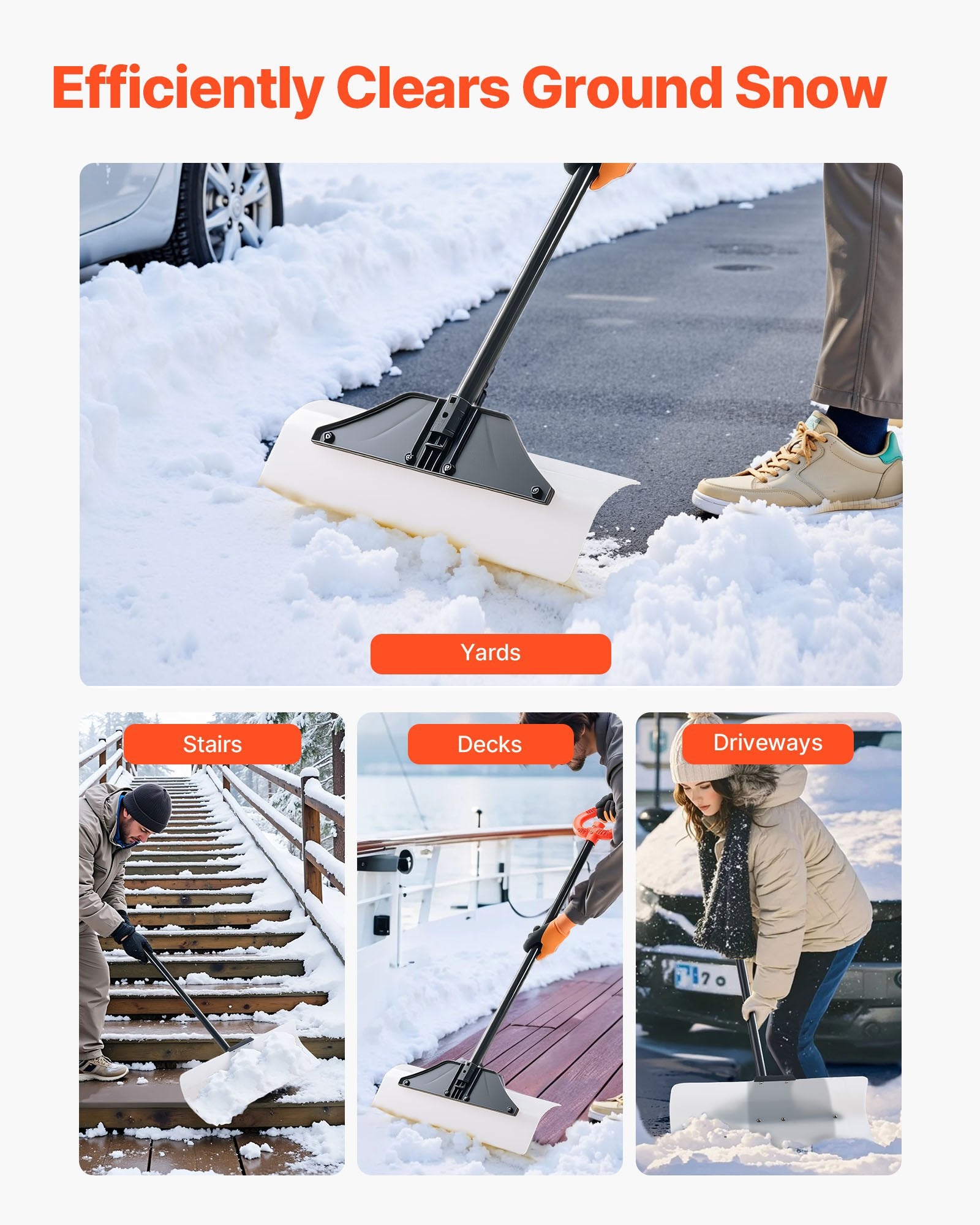 VEVOR Snow Pusher Shovel, 61 cm Wide Outdoor Snowplow Shovel with Ergonomic Grip, HDPE Plastic Blade, Winter Shovels with Segmented Handle, Portable Snow Removal Tool for Driveway Garden Camping 6