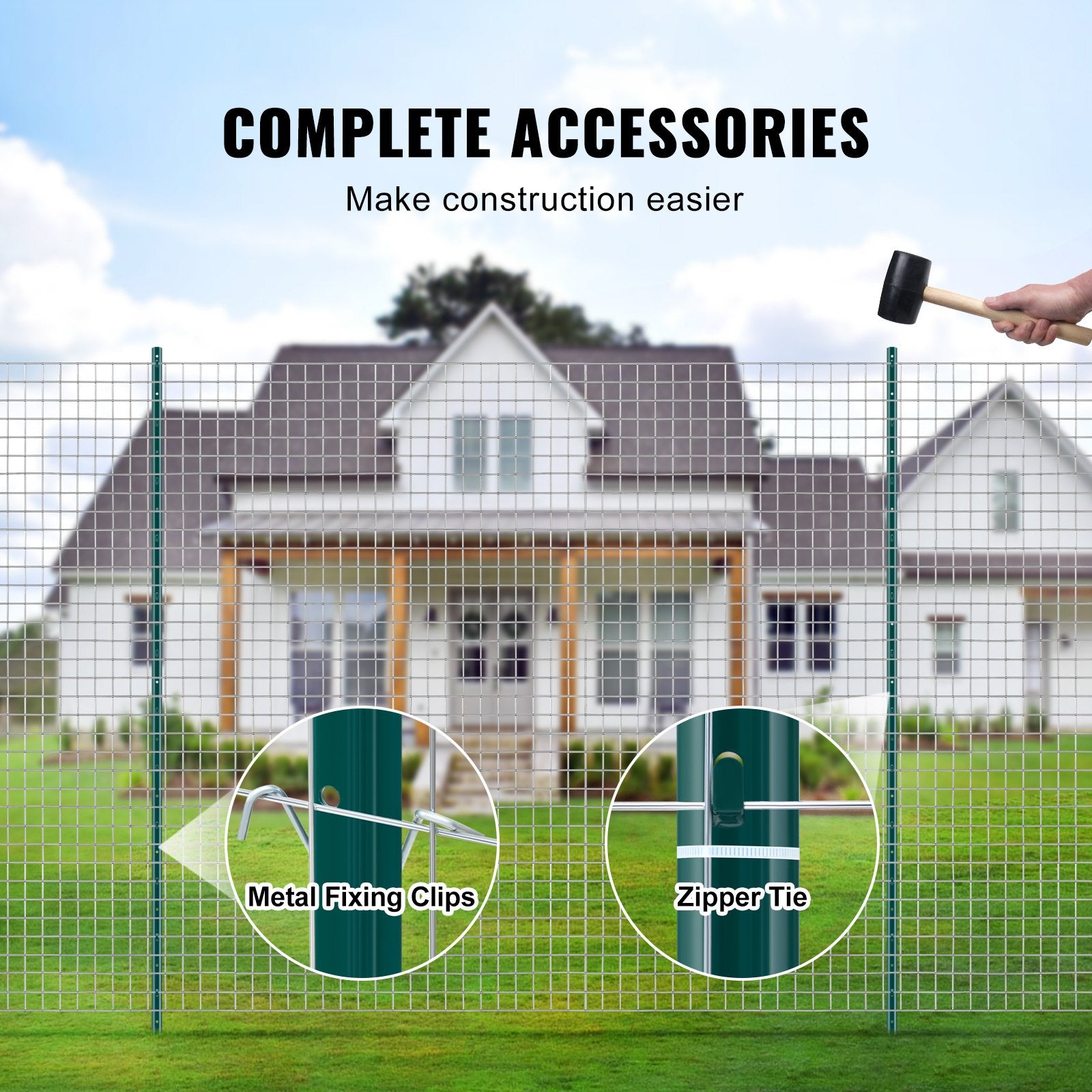 VEVOR 7 Feet Fence Post, 10 Pack U-Channel Heavy Duty Metal Fence Posts, Sturdy Steel Fence Stakes for Garden Yard, Lawn, Farms and Outdoor Wire Fencing, Green 5