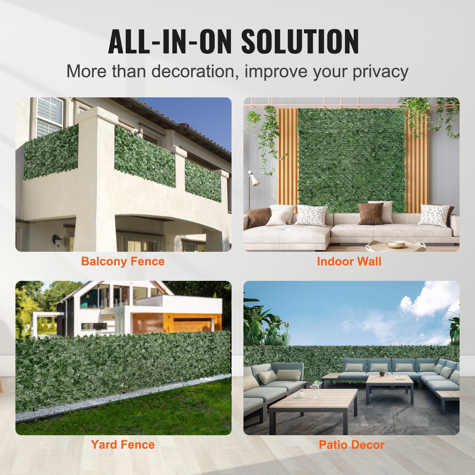 VEVOR Ivy Privacy Fence, 59 x 98 in Artificial Green Wall Screen, Greenery Ivy Fence with Mesh Cloth Backing and Strengthened Joint, Faux Hedges Vine Leaf Decoration for Outdoor Garden, Yard, Balcony 6