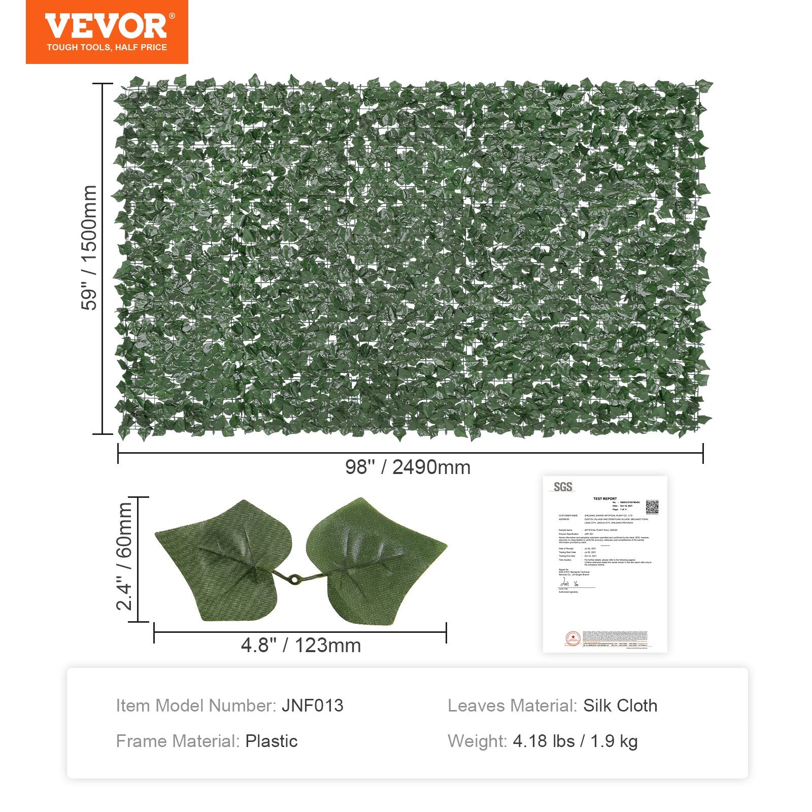 VEVOR Ivy Privacy Fence, 1500 x 2490 mm Artificial Green Wall Screen, Greenery Ivy Fence with Strengthened Joint, Faux Hedges Vine Leaf Decoration for Outdoor Garden, Yard, Patio Decor 7