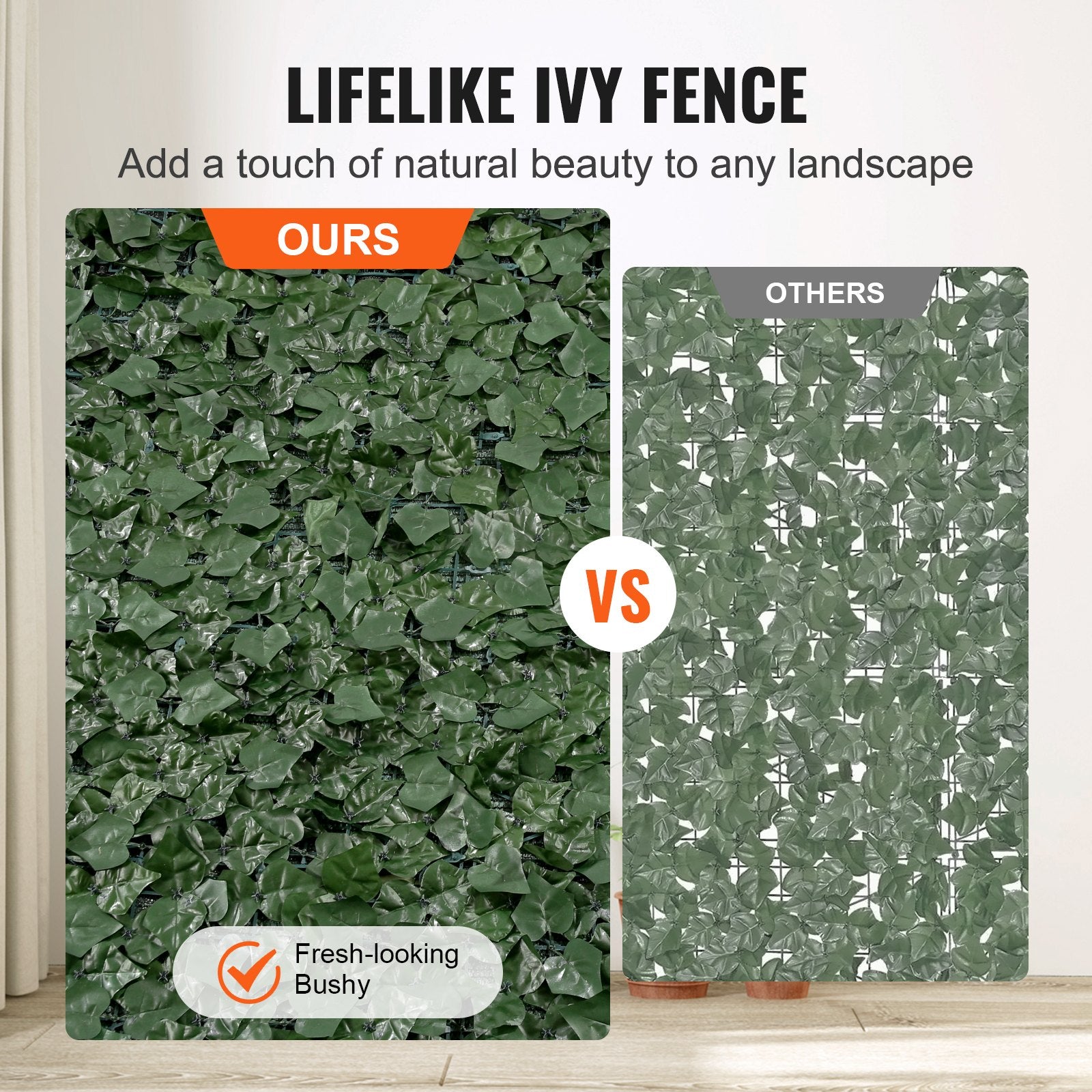 VEVOR Ivy Privacy Fence, 1830 x 2440 mm Artificial Green Wall Screen, Greenery Ivy Fence with Mesh Cloth Backing and Strengthened Joint, Faux Hedges Vine Leaf Decoration for Outdoor Garden, Yard 4
