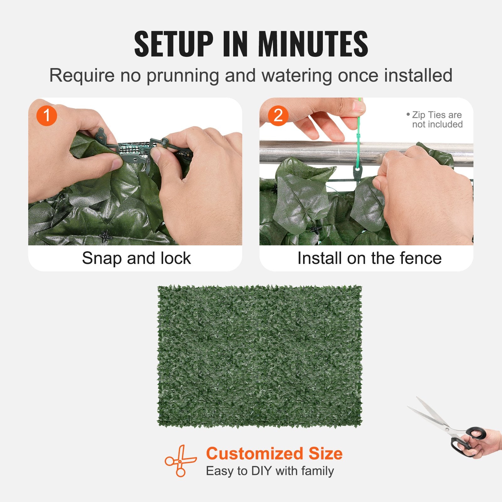 VEVOR Ivy Privacy Fence, 1830 x 2440 mm Artificial Green Wall Screen, Greenery Ivy Fence with Mesh Cloth Backing and Strengthened Joint, Faux Hedges Vine Leaf Decoration for Outdoor Garden, Yard 5