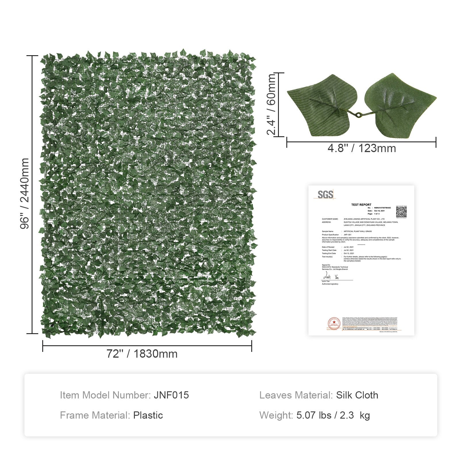 VEVOR Ivy Privacy Fence, 2440 x 1830 mm Artificial Green Wall Screen, Greenery Ivy Fence with Strengthened Joint, Faux Hedges Vine Leaf Decoration for Outdoor Garden, Yard, Balcony, Patio Decor 7
