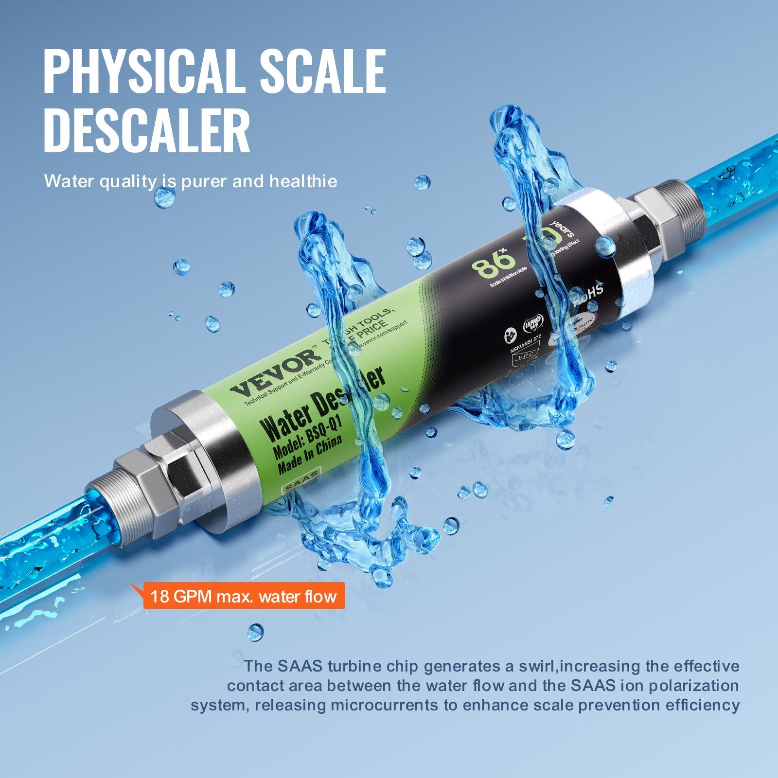 VEVOR Whole House Salt Free Descaler Physical Scale Descaler System SAAS Alloy 3