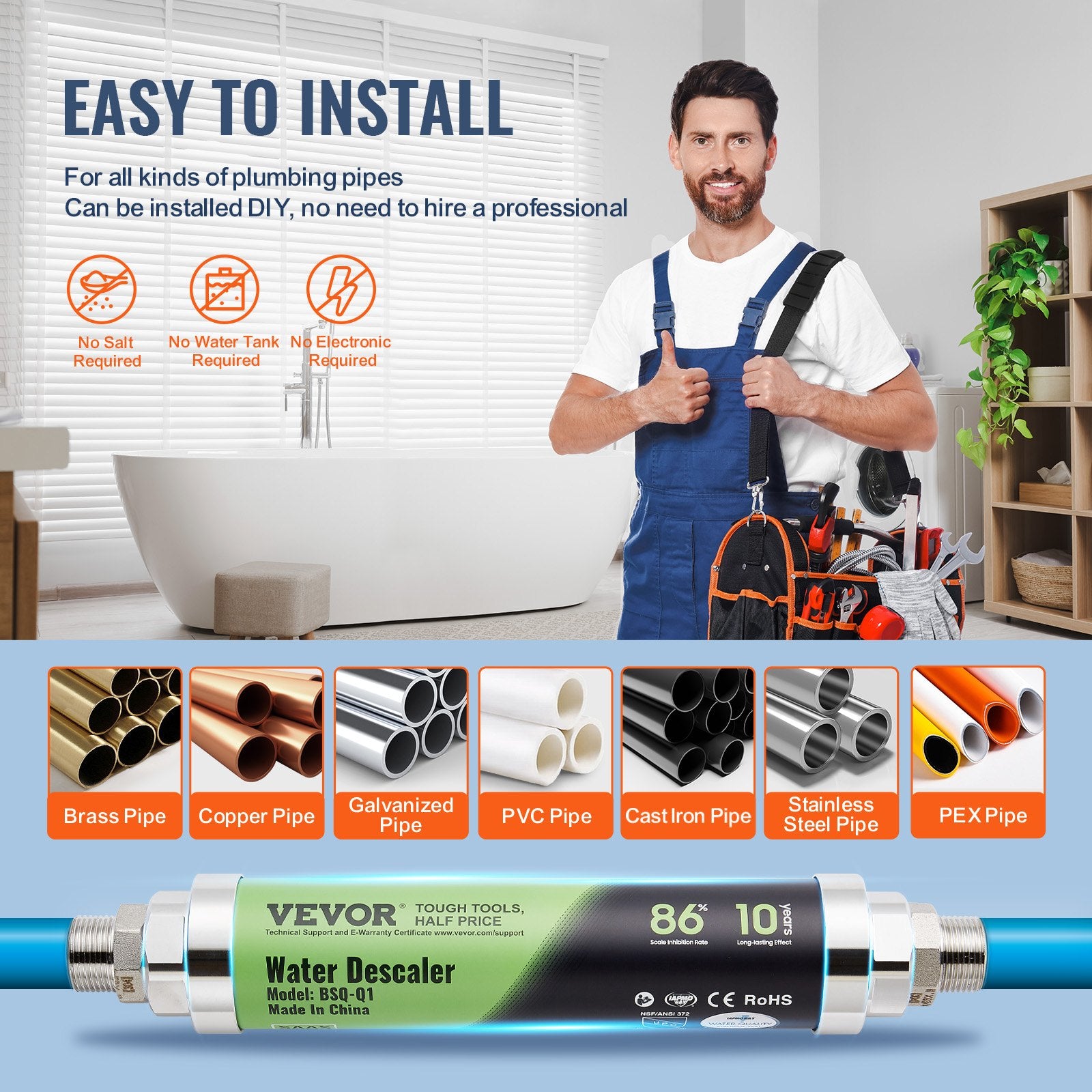 VEVOR Whole House Salt Free Descaler Physical Scale Descaler System SAAS Alloy 4