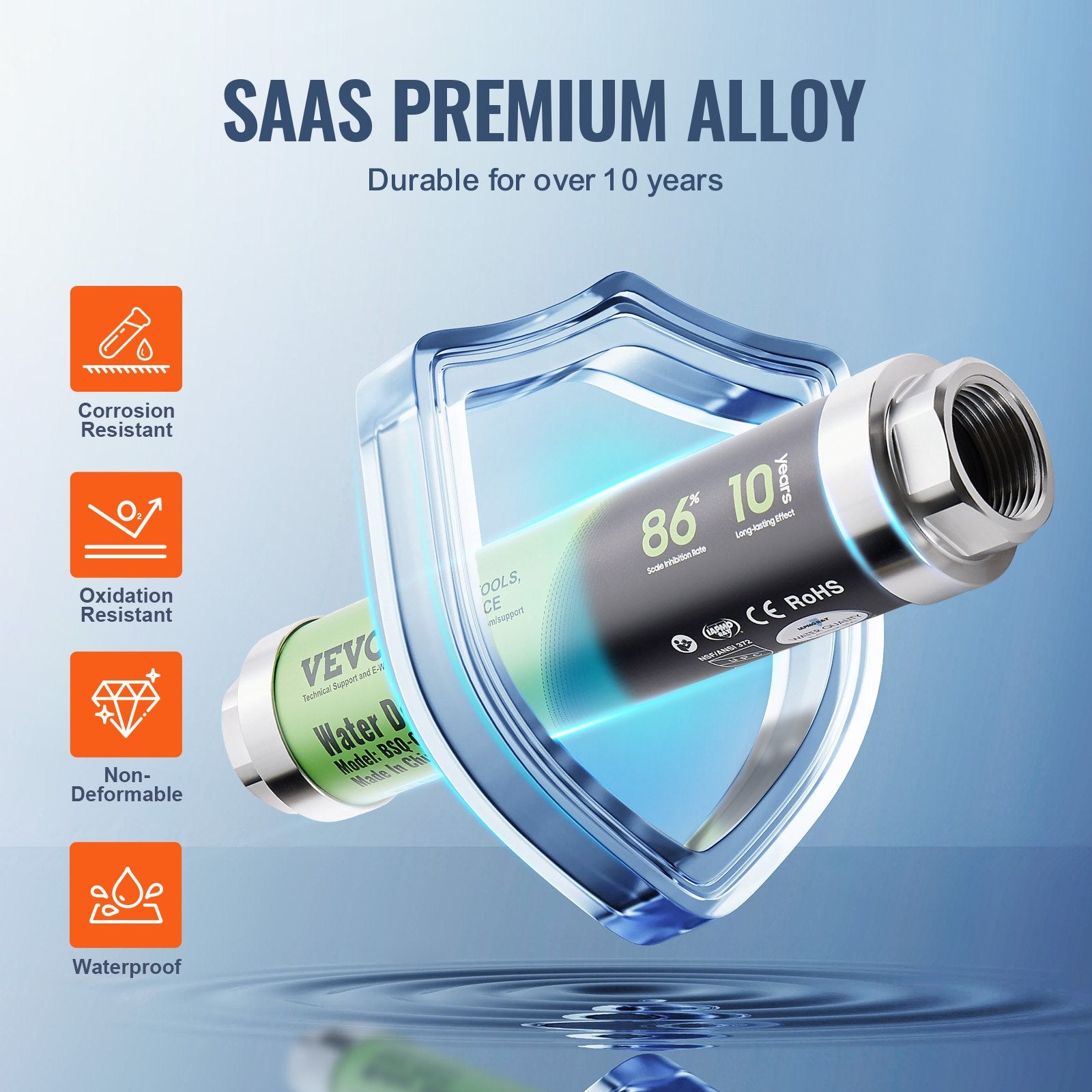 VEVOR Whole House Salt Free Descaler Physical Scale Descaler System SAAS Alloy 5