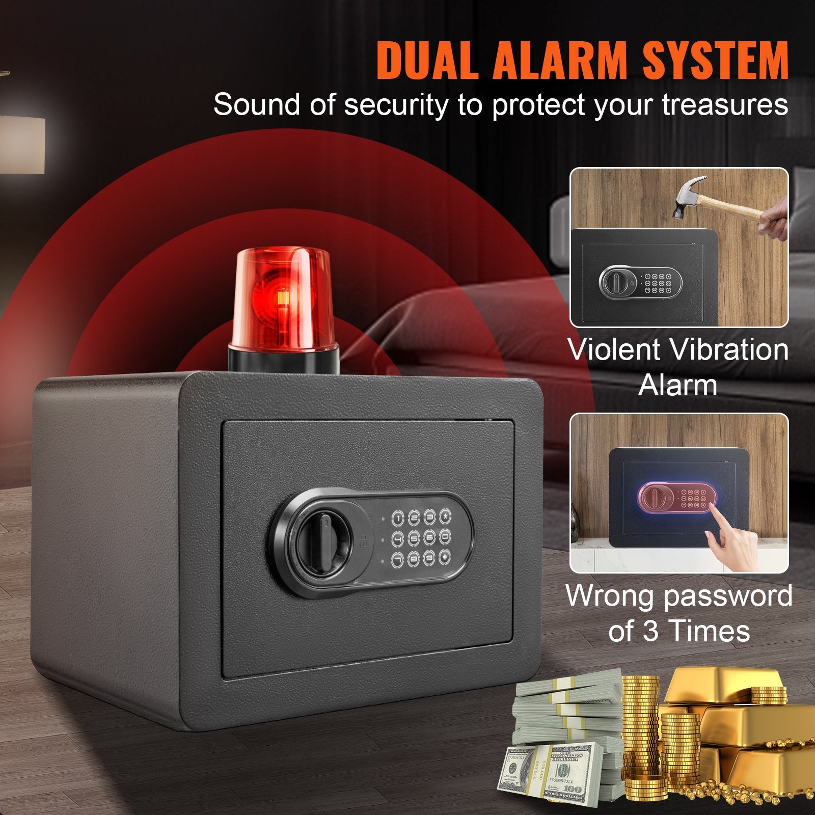 VEVOR Safe, 0.5 Cubic Feet Home Safe, Steel Security Safe with Digital Keypad and 2 Keys, Wall-Mounted Cabinet Safe Protect Cash, Gold, Jewelry, Documents for Home, Hotel, 350 x 250 x 250 mm 4