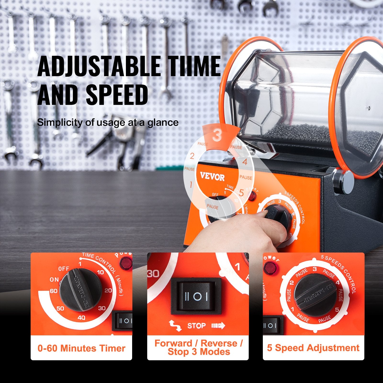 VEVOR 3kg Rotary Tumbler Surface Polisher Jewelry Polish Finish Machine Gem DIY 4