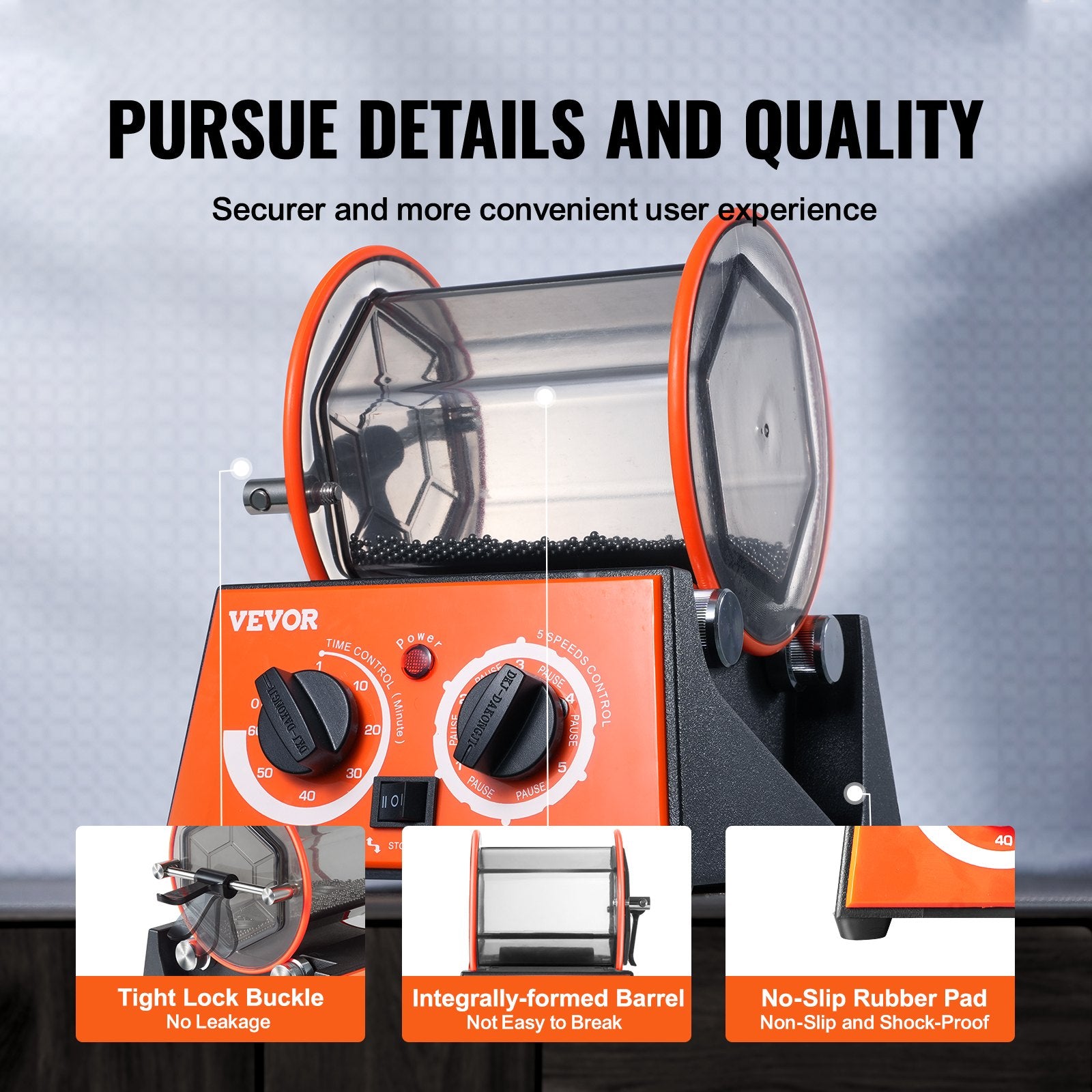 VEVOR 3kg Rotary Tumbler Surface Polisher Jewelry Polish Finish Machine Gem DIY 6