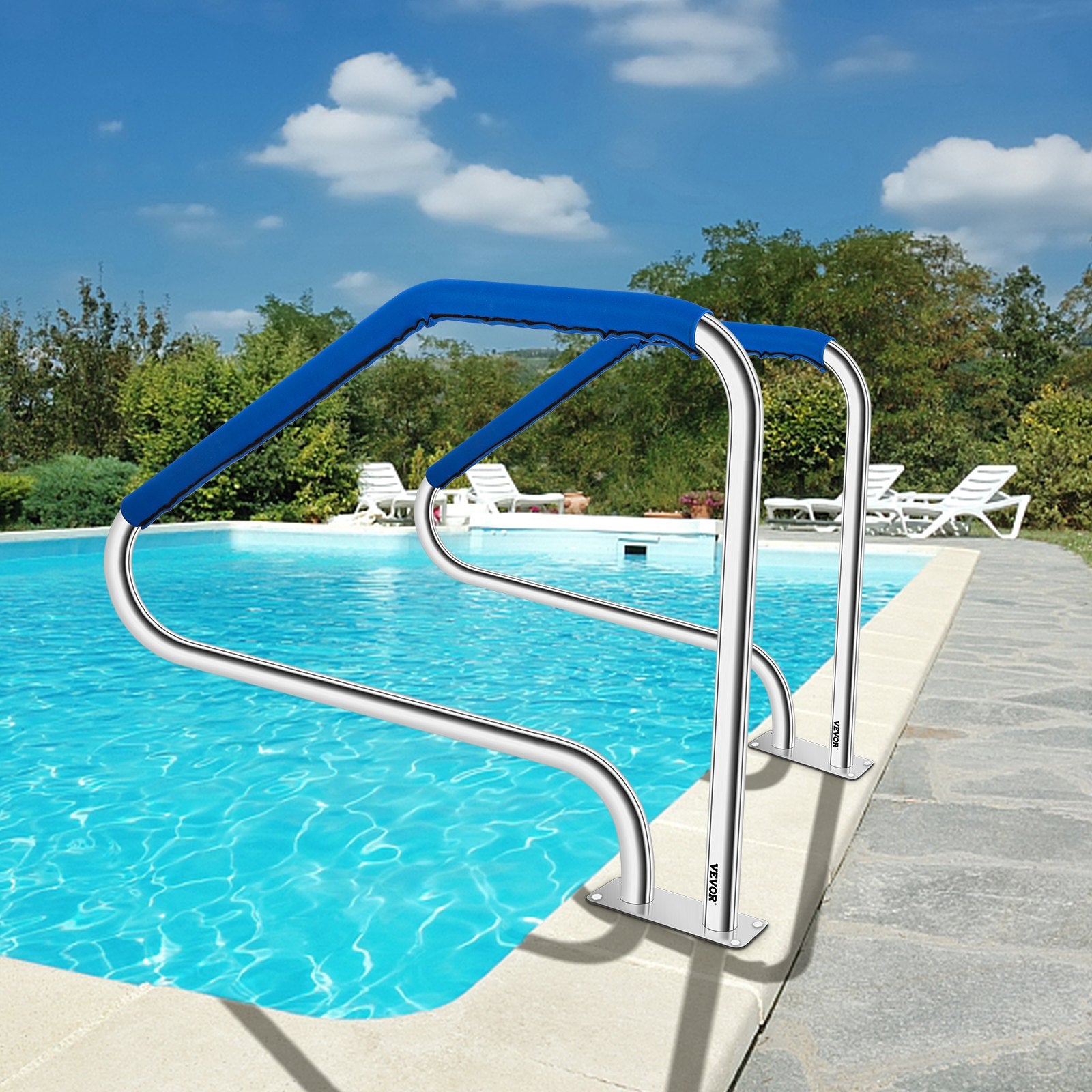 VEVOR Swimming Pool Handrail Ladder Handrail Stainless Steel Rail w/ Base Plate 8