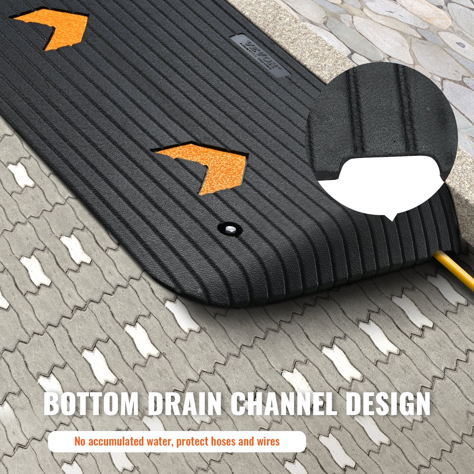 VEVOR Upgraded Rubber Threshold Ramp, 8.9 cm Rise Door Ramp with 1 Channel, Natural Rubber Car Ramp with Non-Slip Textured Surface, 15 tons Load Capacity Curb Ramp for Wheelchair and Scooter 5