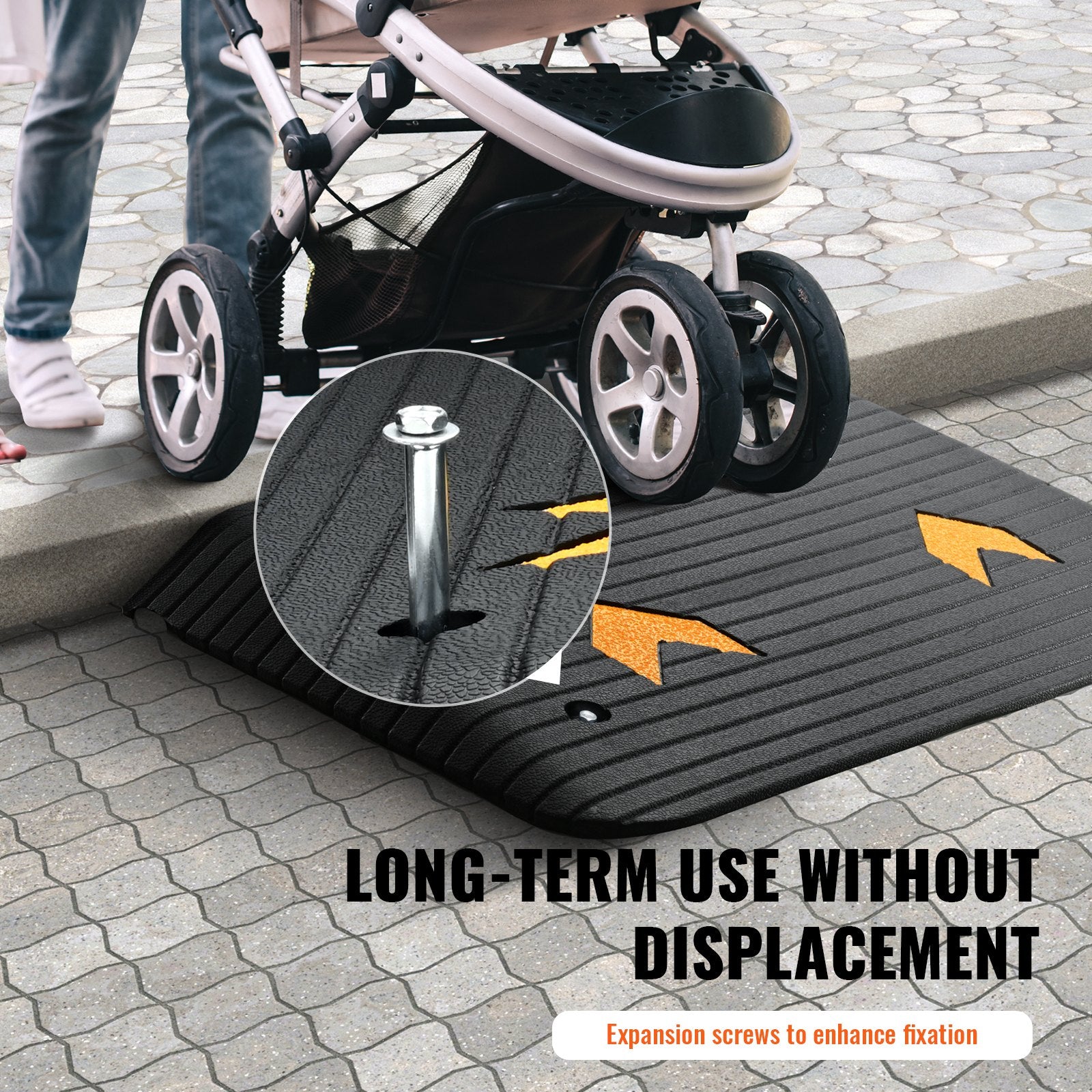 VEVOR Upgraded Rubber Threshold Ramp, 8.9 cm Rise Door Ramp with 1 Channel, Natural Rubber Car Ramp with Non-Slip Textured Surface, 15 tons Load Capacity Curb Ramp for Wheelchair and Scooter 6