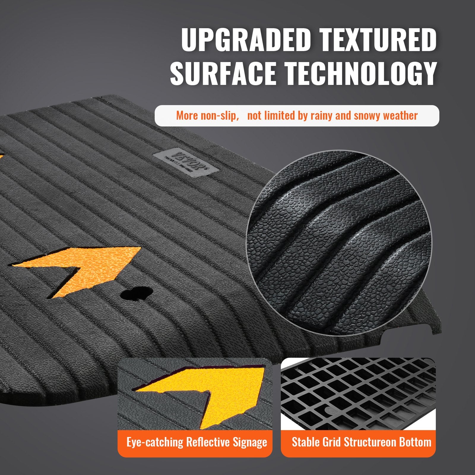 VEVOR Upgraded Rubber Threshold Ramp, 7.6 cm Rise Door Ramp with 1 Channel, Natural Rubber Car Ramp with Non-Slip Textured Surface, 150 tons Load Capacity Curb Ramp for Wheelchair and Scooter 4