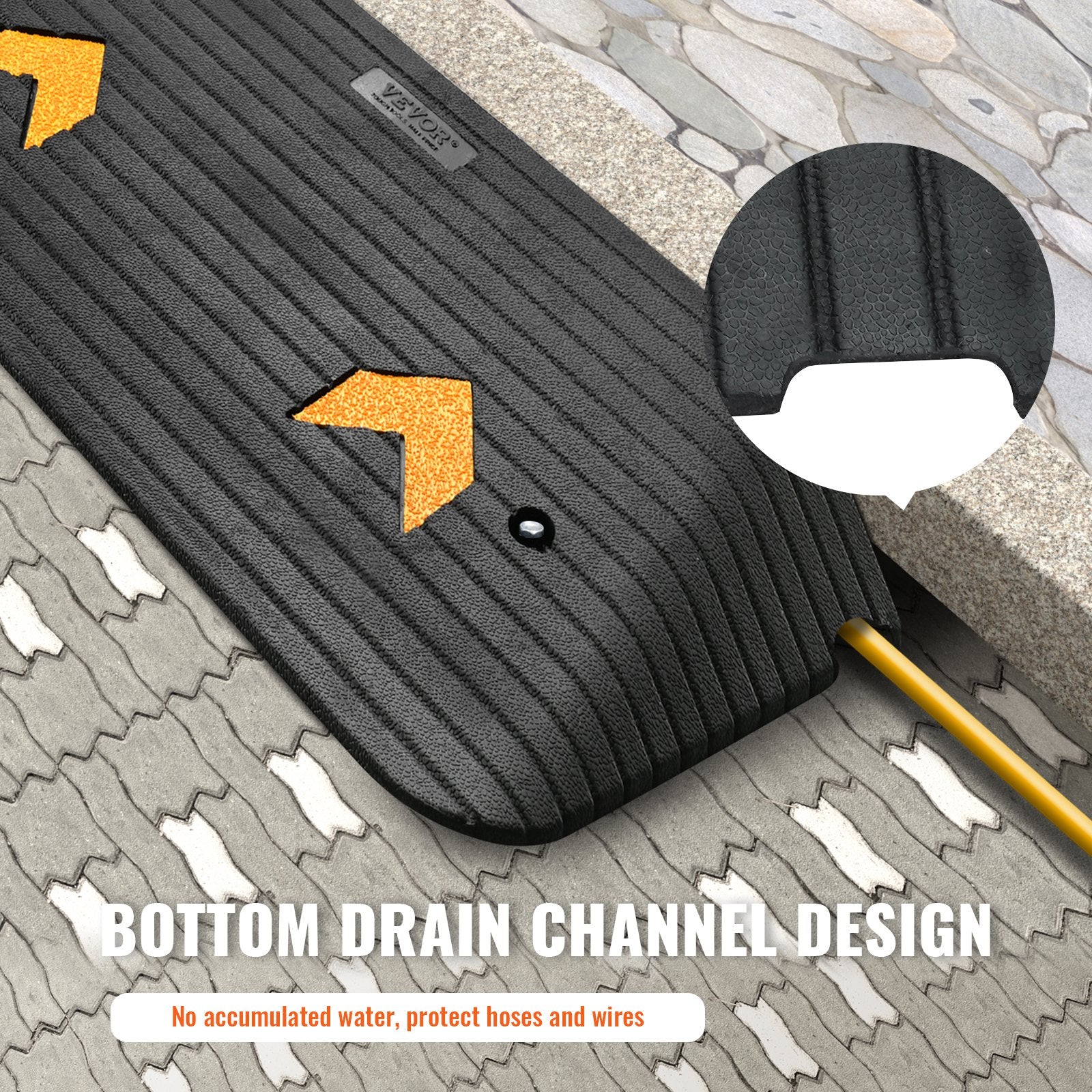 VEVOR Upgraded Rubber Threshold Ramp, 7.6 cm Rise Door Ramp with 1 Channel, Natural Rubber Car Ramp with Non-Slip Textured Surface, 150 tons Load Capacity Curb Ramp for Wheelchair and Scooter 5