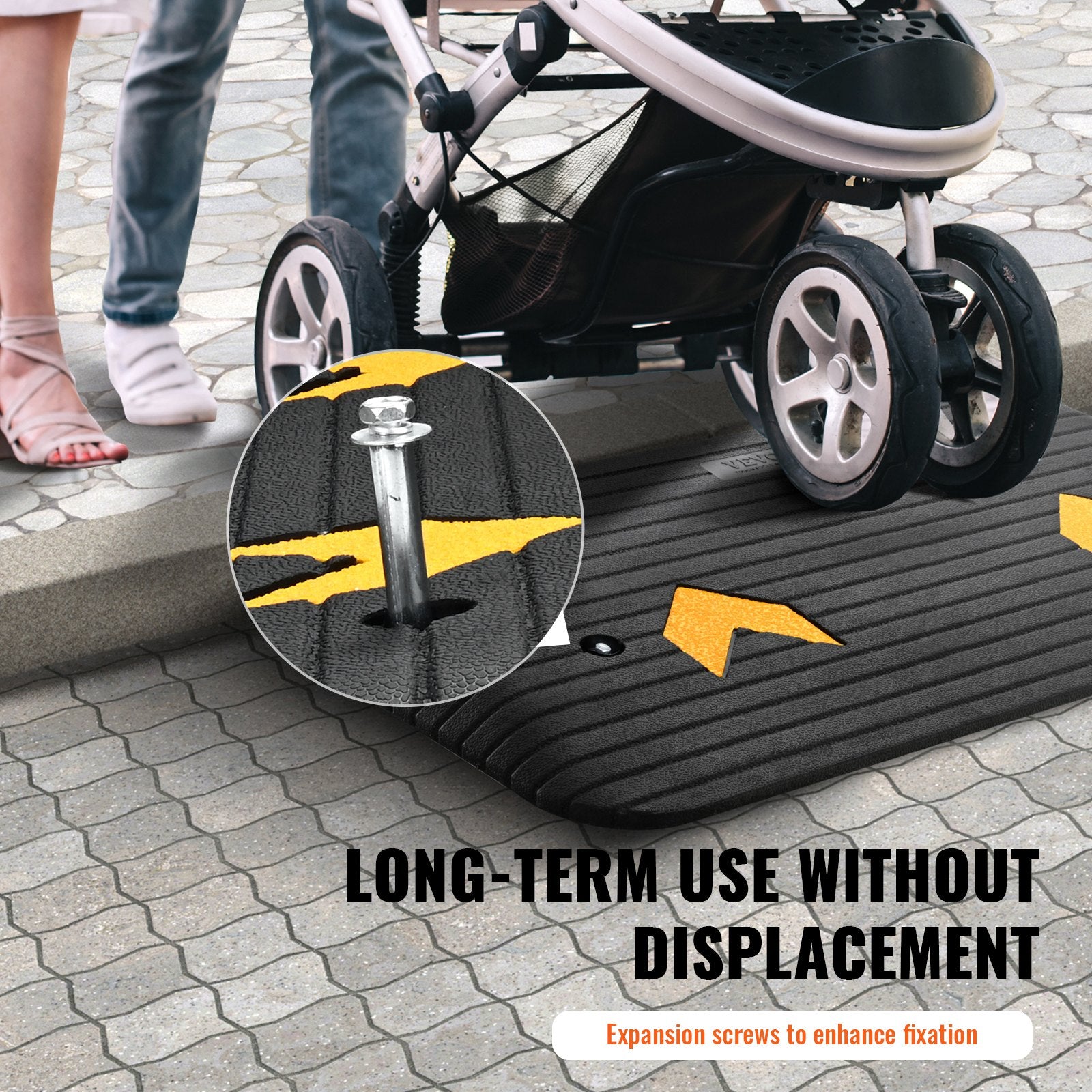 VEVOR Upgraded Rubber Threshold Ramp, 7.6 cm Rise Door Ramp with 1 Channel, Natural Rubber Car Ramp with Non-Slip Textured Surface, 150 tons Load Capacity Curb Ramp for Wheelchair and Scooter 6
