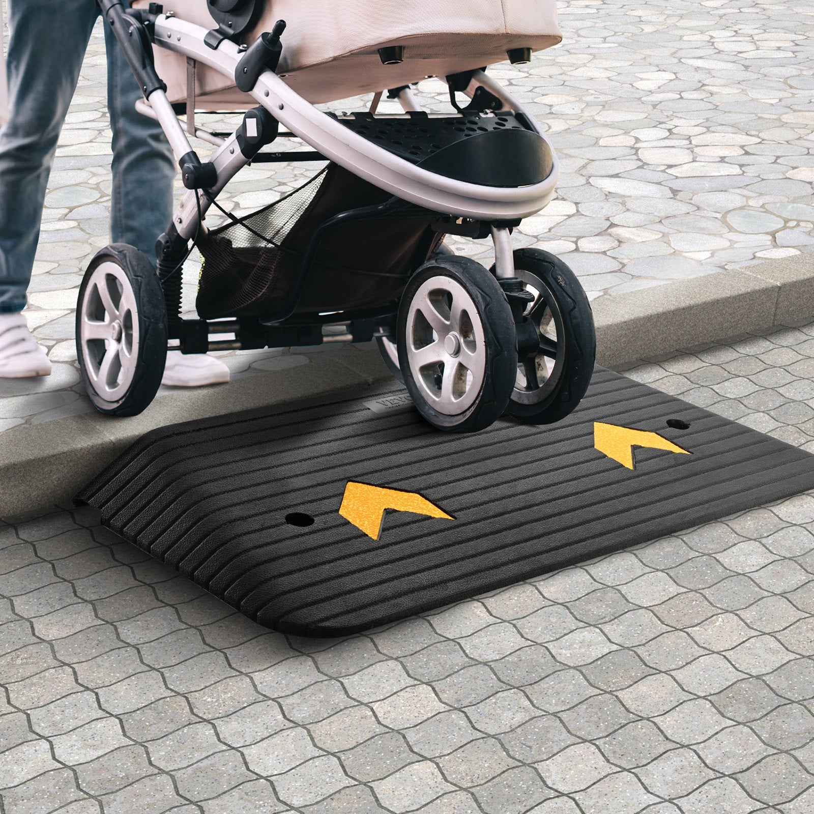 VEVOR Upgraded Rubber Threshold Ramp, 7.6 cm Rise Door Ramp with 1 Channel, Natural Rubber Car Ramp with Non-Slip Textured Surface, 150 tons Load Capacity Curb Ramp for Wheelchair and Scooter 8