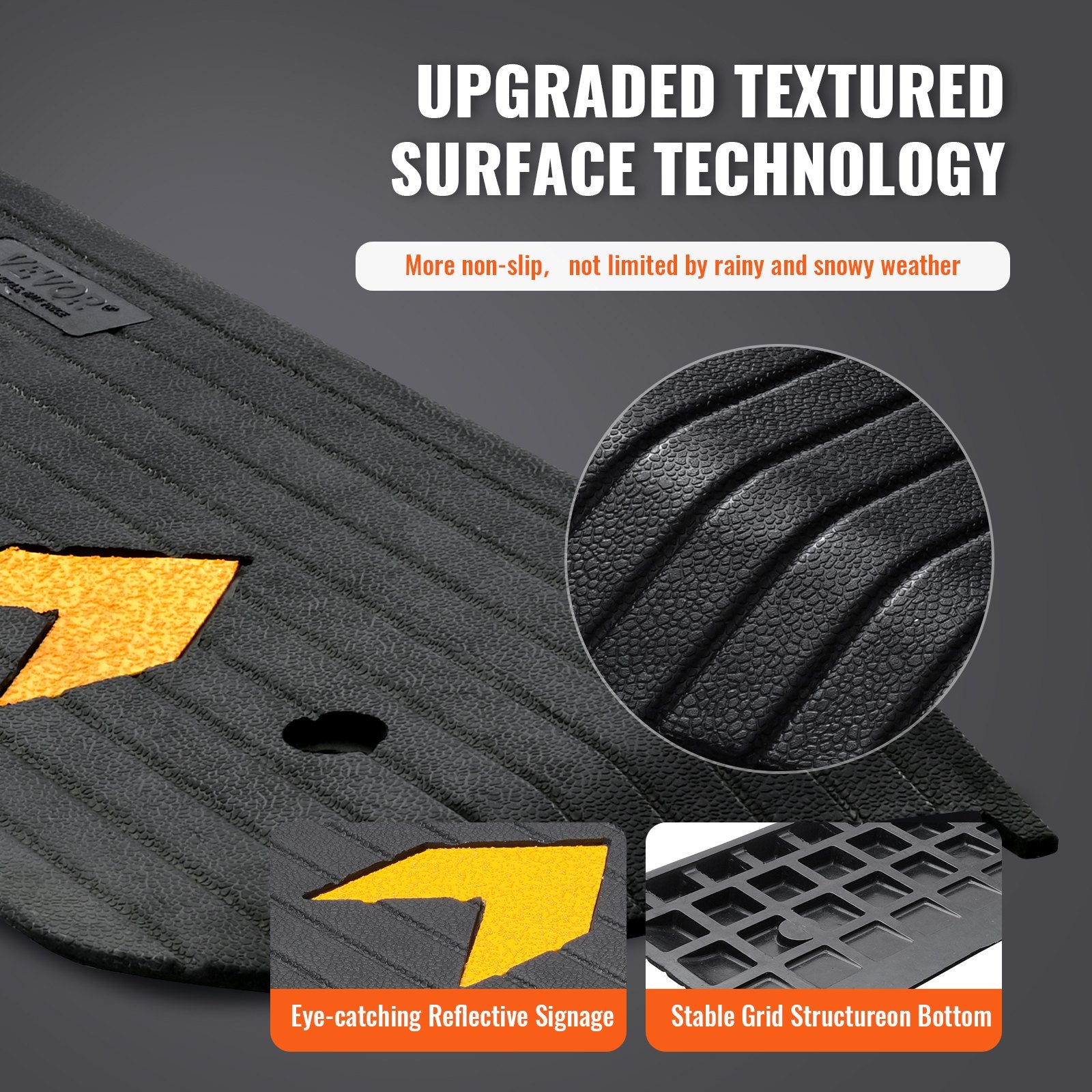 VEVOR Upgraded Rubber Threshold Ramp, 2.5 cm Rise Wheelchair Ramp Doorway, Natural Curb Ramp Rated 15 tons Load Capacity, Non-Slip Textured Surface Rubber Curb Ramp for Wheelchair and Scooter 4