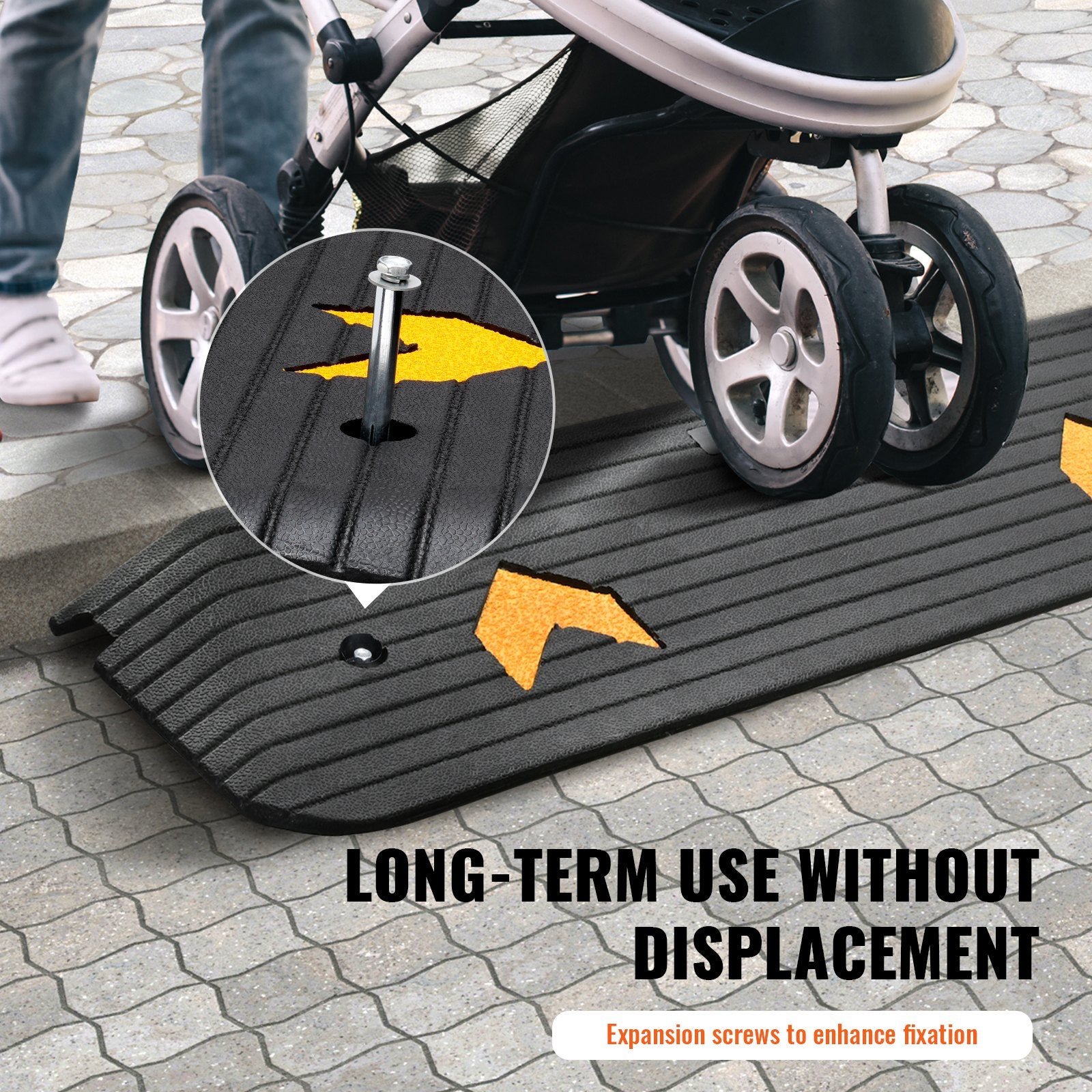 VEVOR Upgraded Rubber Threshold Ramp, 2.5 cm Rise Wheelchair Ramp Doorway, Natural Curb Ramp Rated 15 tons Load Capacity, Non-Slip Textured Surface Rubber Curb Ramp for Wheelchair and Scooter 6