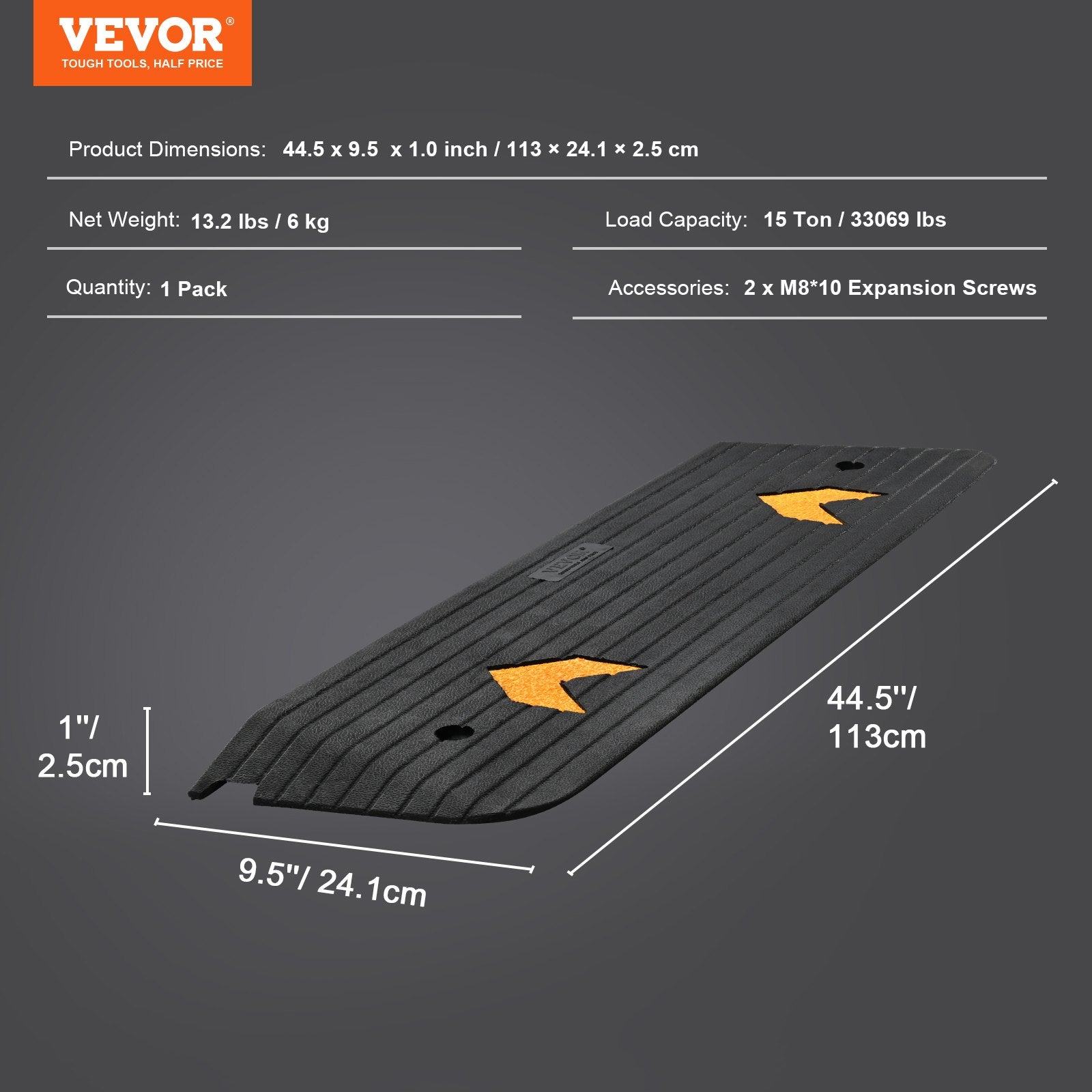 VEVOR Upgraded Rubber Threshold Ramp, 2.5 cm Rise Wheelchair Ramp Doorway, Natural Curb Ramp Rated 15 tons Load Capacity, Non-Slip Textured Surface Rubber Curb Ramp for Wheelchair and Scooter 7