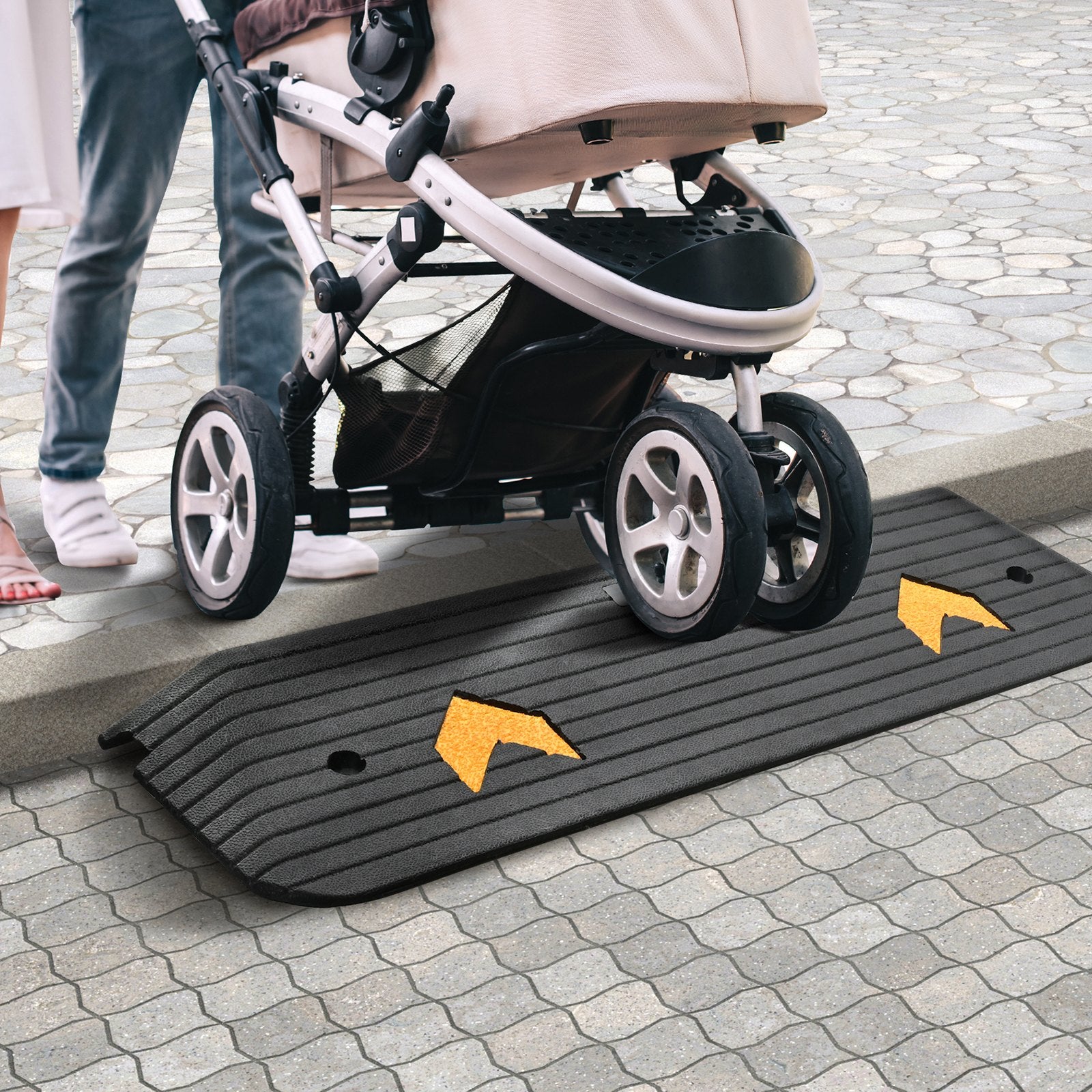VEVOR Upgraded Rubber Threshold Ramp, 2.5 cm Rise Wheelchair Ramp Doorway, Natural Curb Ramp Rated 15 tons Load Capacity, Non-Slip Textured Surface Rubber Curb Ramp for Wheelchair and Scooter 8